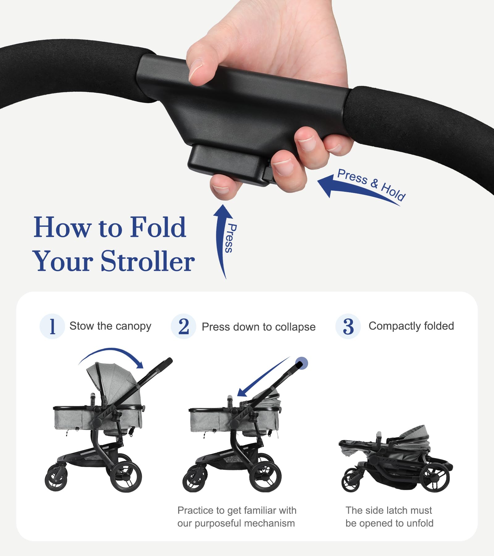 2-in-1 Convertible Baby Stroller with Aluminum Frame & Linen Fabric - Bassinet & Reversible Seat Stroller with Rubber Wheels - Foldable Infant Stroller with Adjustable Backrest & Canopy - for Newborns to 36 Months (Gray) - Perfect for Park Walks, Shopping & Travel