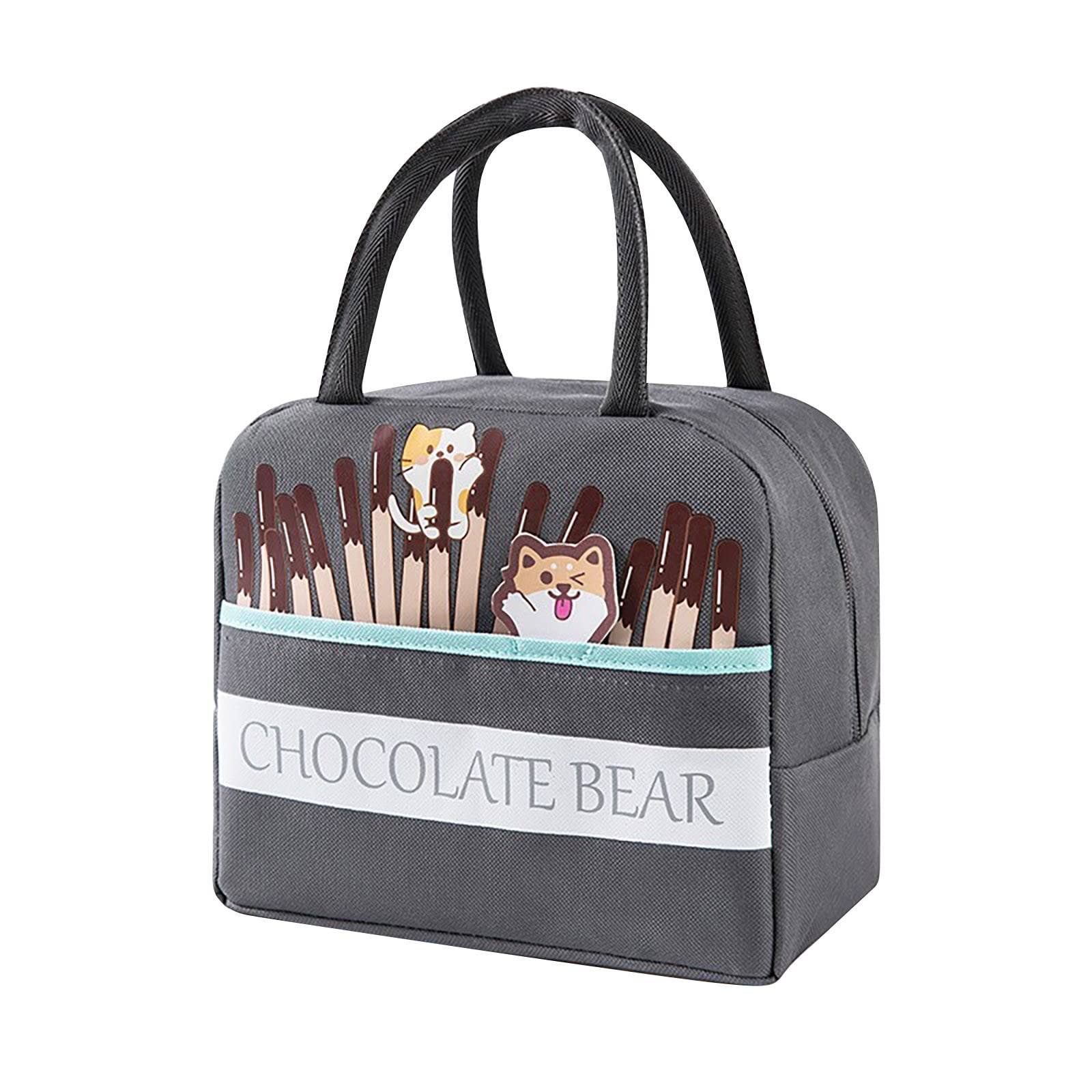 Shiusina Insulated Lunch Bag for Women - Large Capacity Canvas Bento Box Tote with Heat Retention, Cute Cat Design (Grey, 23x19x13cm) - Perfect for Office, School, Picnics & Outdoor Activities