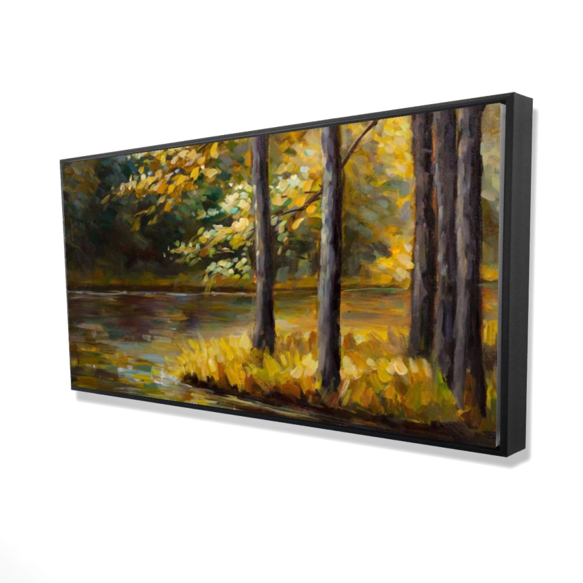 Begin Fall Landscape by The Water - Framed Canvas Art Print | Autumn Nature Wall Decor for Living Room, Bedroom & Office