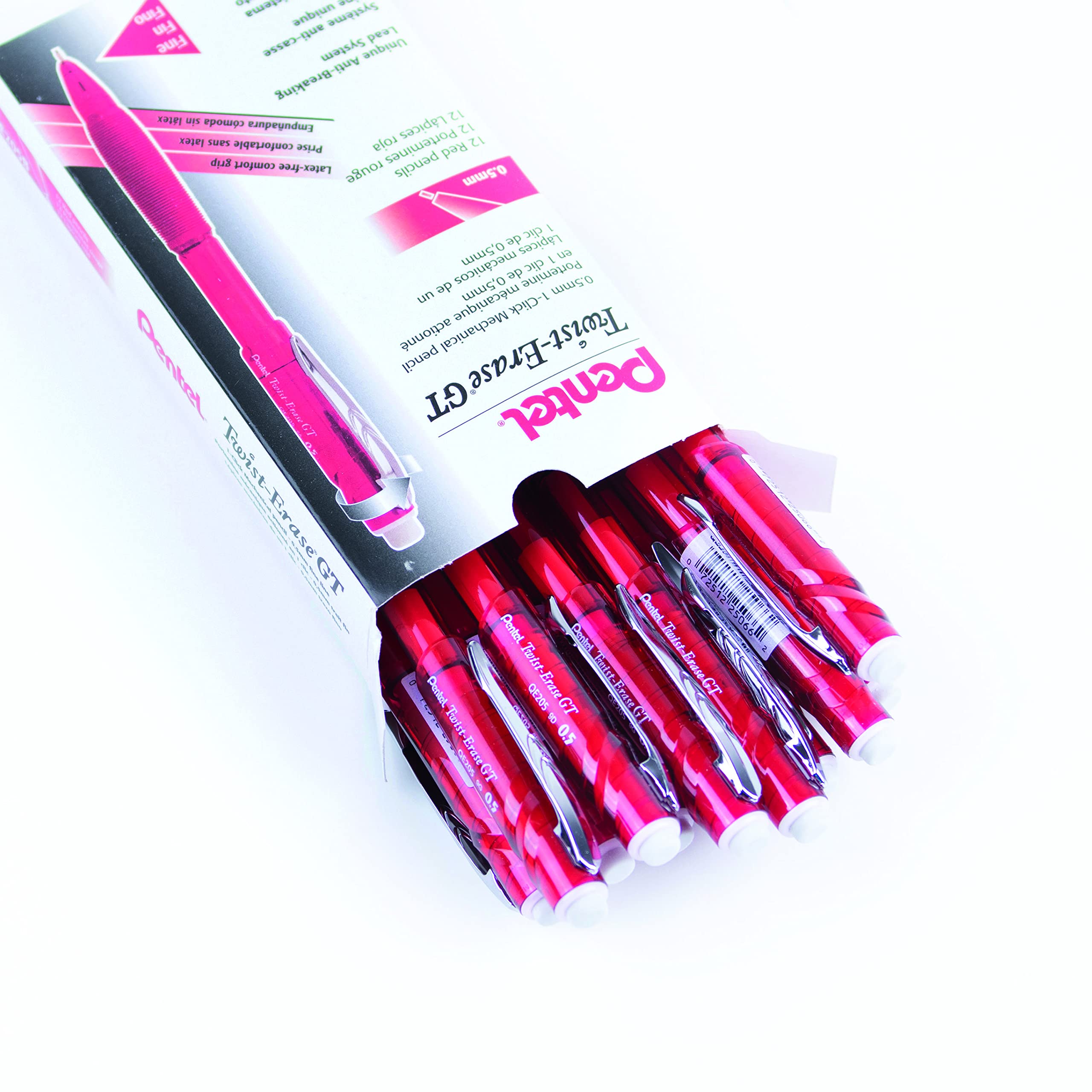 Pentel Twist-Erase GT 0.5mm Mechanical Pencil - Transparent Burgundy Barrel (Box of 12, QE205B) for Writing, Sketching & Drafting | Perfect for Students, Artists & Office Use