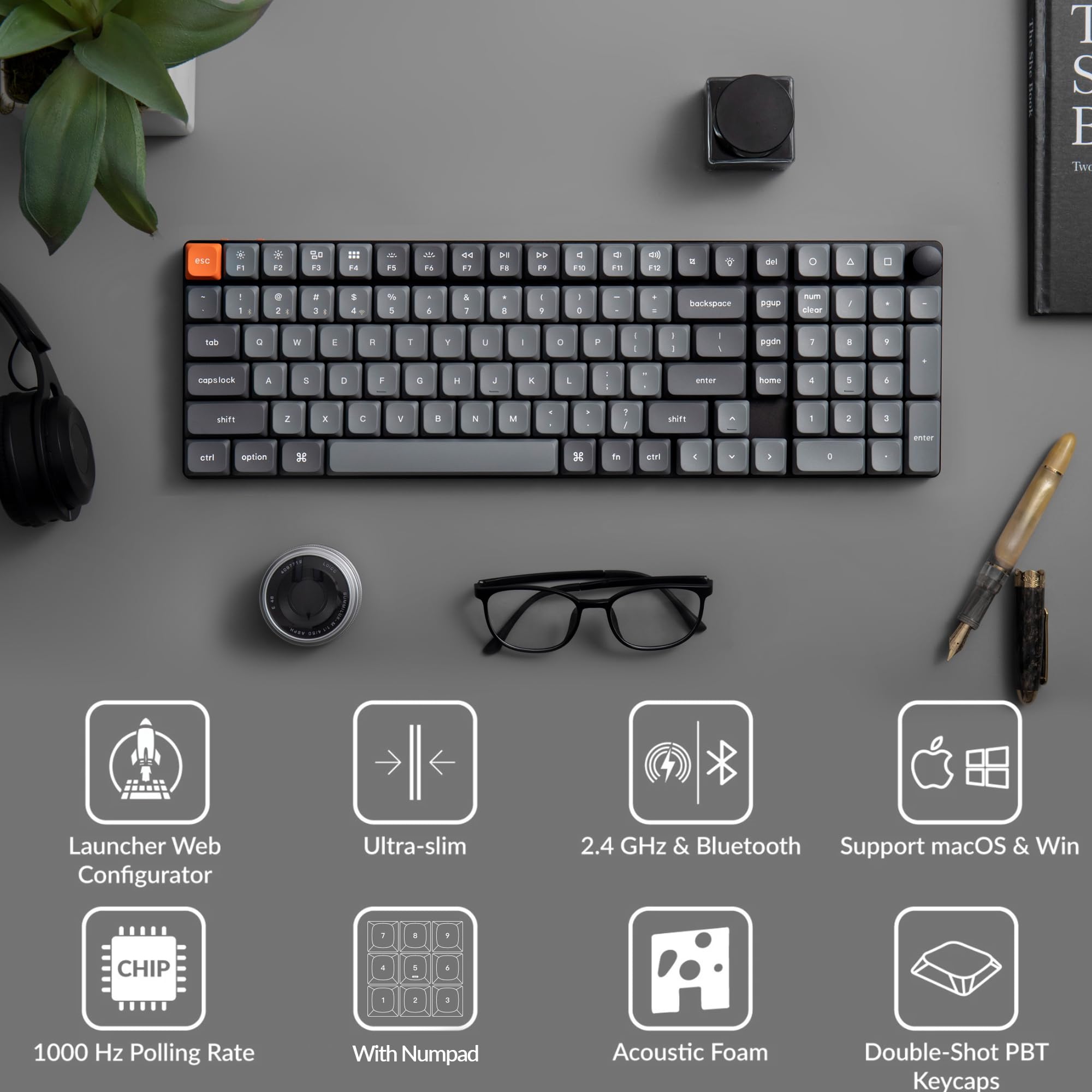 Keychron K17 Max Ultra-Slim Wireless Mechanical Keyboard - QMK/Launcher Programmable, White LED Backlit, Low-Profile Gateron Red Switches, USB Type-C Wired, Compatible with Mac/Windows/Linux - Perfect for Office, Gaming & Programming