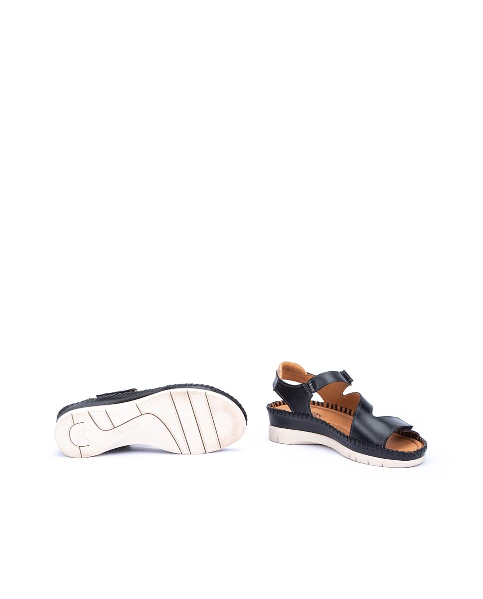 PIKOLINOS Women's Altea Leather Wedge Sandals - Comfortable Black Slip-On Shoes for Casual Outings & Summer Vacations