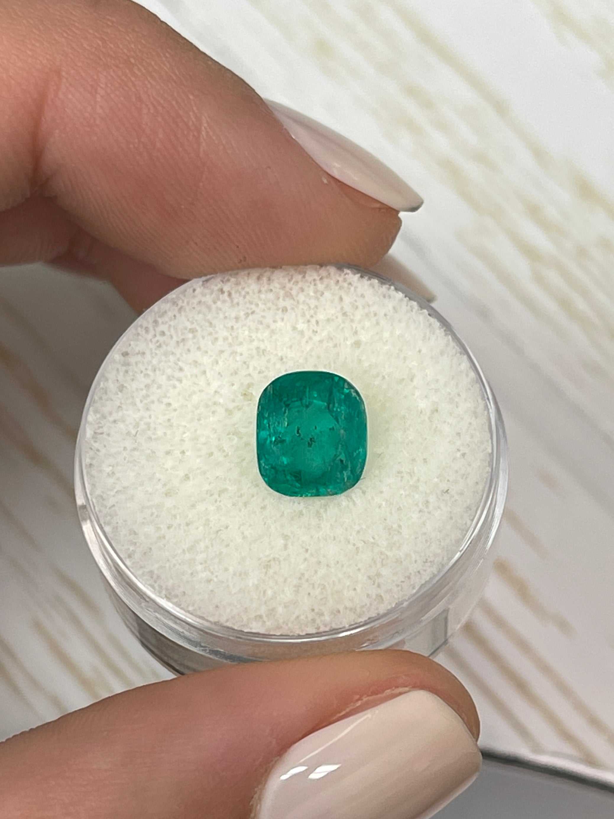 2.20 Carat Medium Dark Green Natural Loose Colombian Emerald Cushion Cut Gemstone for Jewelry Making, Engagement Rings & Fine Collections
