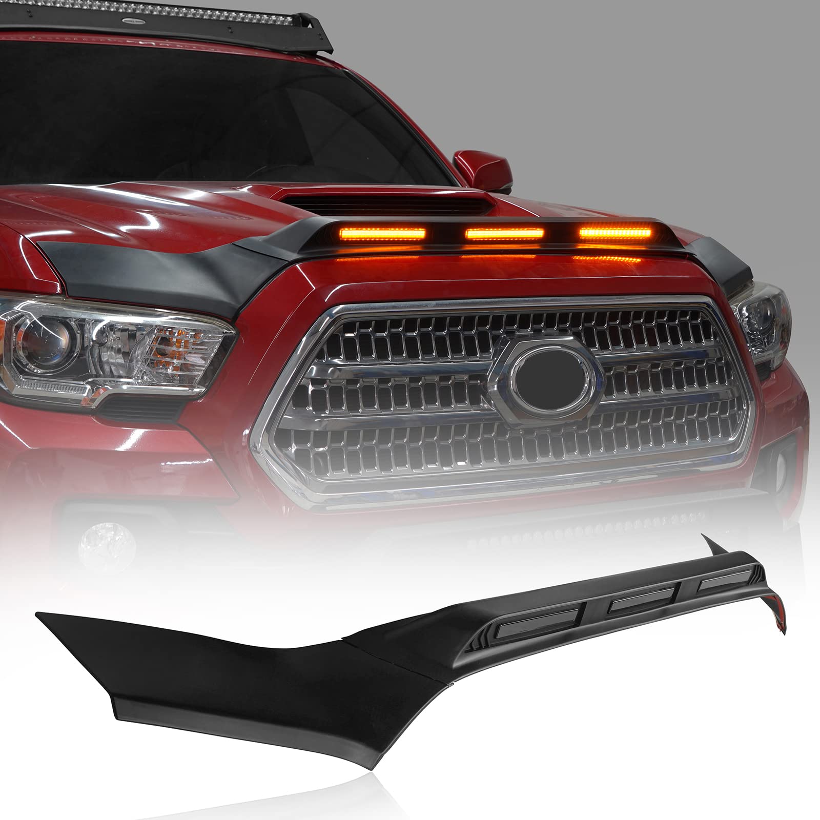 u-Box Tacoma Hood Deflector Bug Shield with Amber LED Lights for 2016-2023 Toyota Tacoma (3rd Gen) | Durable Protection & Enhanced Style for Pickup Trucks | Perfect for Off-Roading & Highway Driving