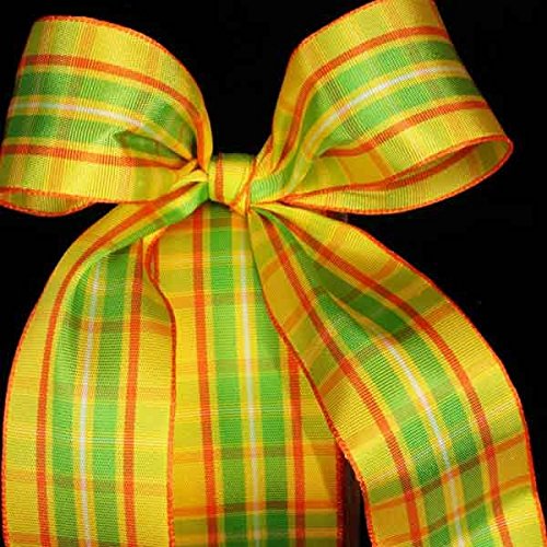 The Ribbon People Yellow, Orange & Green Plaid Wired Craft Ribbon - 1.5 Inch x 22 Yards for Gift Wrapping, DIY Crafts, Scrapbooking & Home Decor