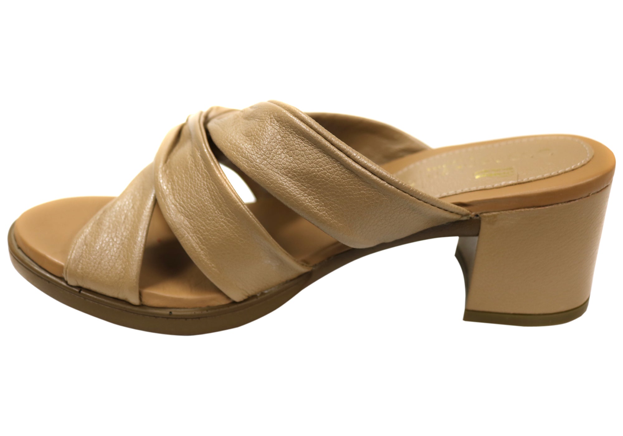 Opananken Women's Comfortable Leather Mid Heel Slide Sandals - Stylish & Supportive for Work, Travel & Casual Wear