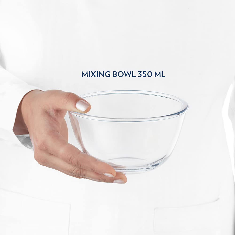 Borosil 350ml Borosilicate Glass Mixing Bowl with White Lid - Microwave & Dishwasher Safe Kitchen Bowl for Baking, Salad, Pasta, Dough | Perfect for Meal Prep, Cooking & Serving | Durable Transparent Glass Bowl for Home & Restaurant Use