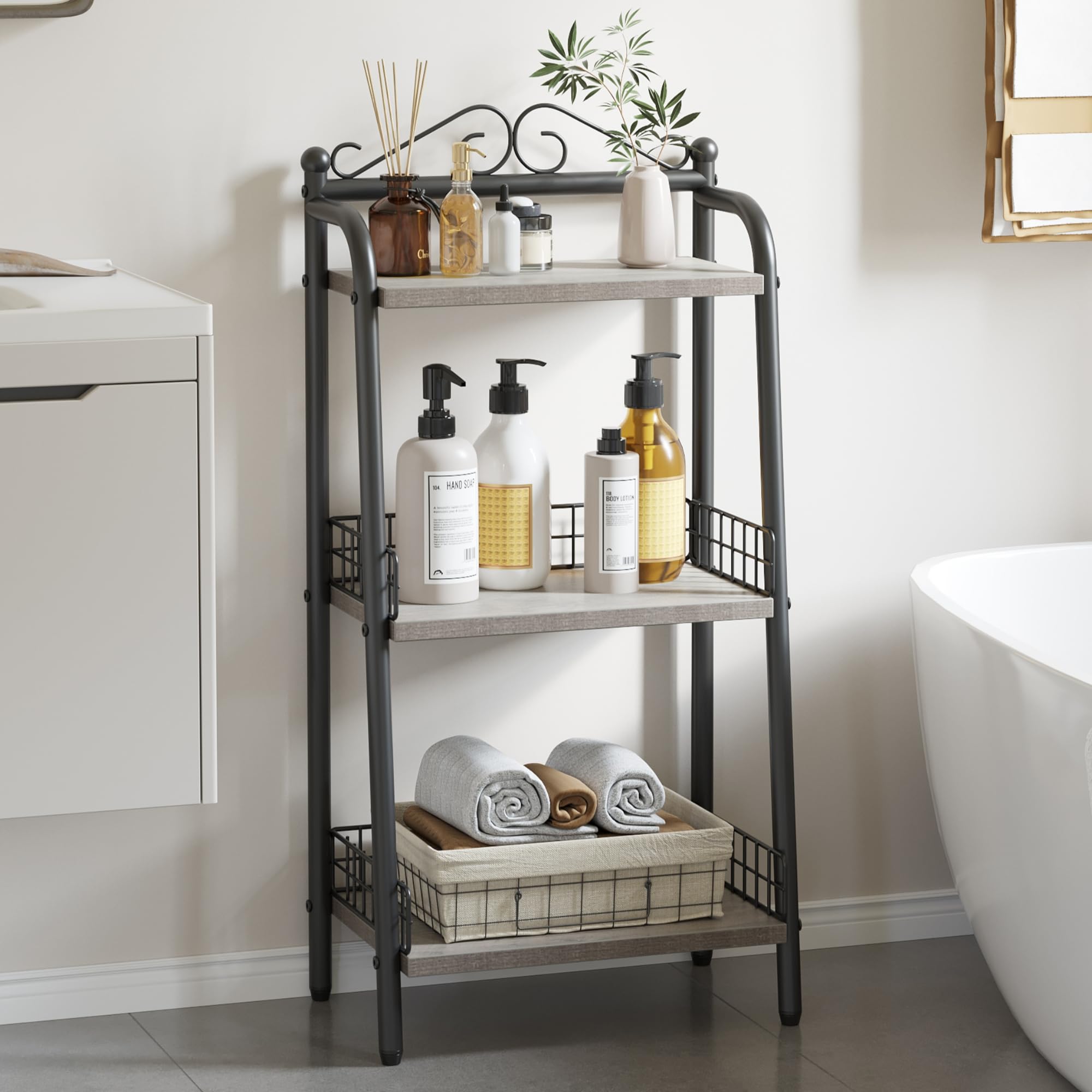 GARVEE 3-Tier Bathroom Ladder Shelf - Space-Saving Freestanding Storage Organizer for Bathroom, Living Room, Balcony & Kitchen | Perfect for Small Spaces, Towel & Toiletry Storage