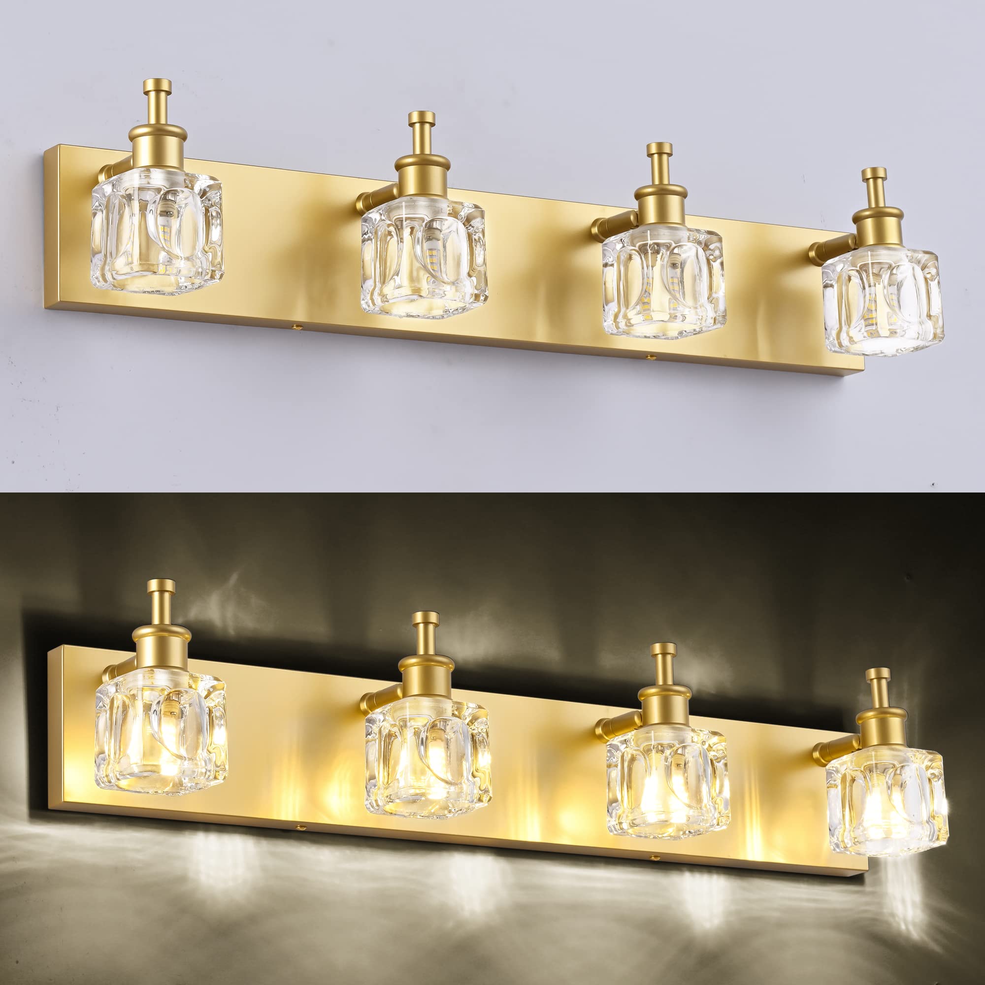 Modern Crystal Bathroom Vanity Light - Gold 4-Light Fixture for Mirror - Perfect for Bathroom & Dressing Room Lighting