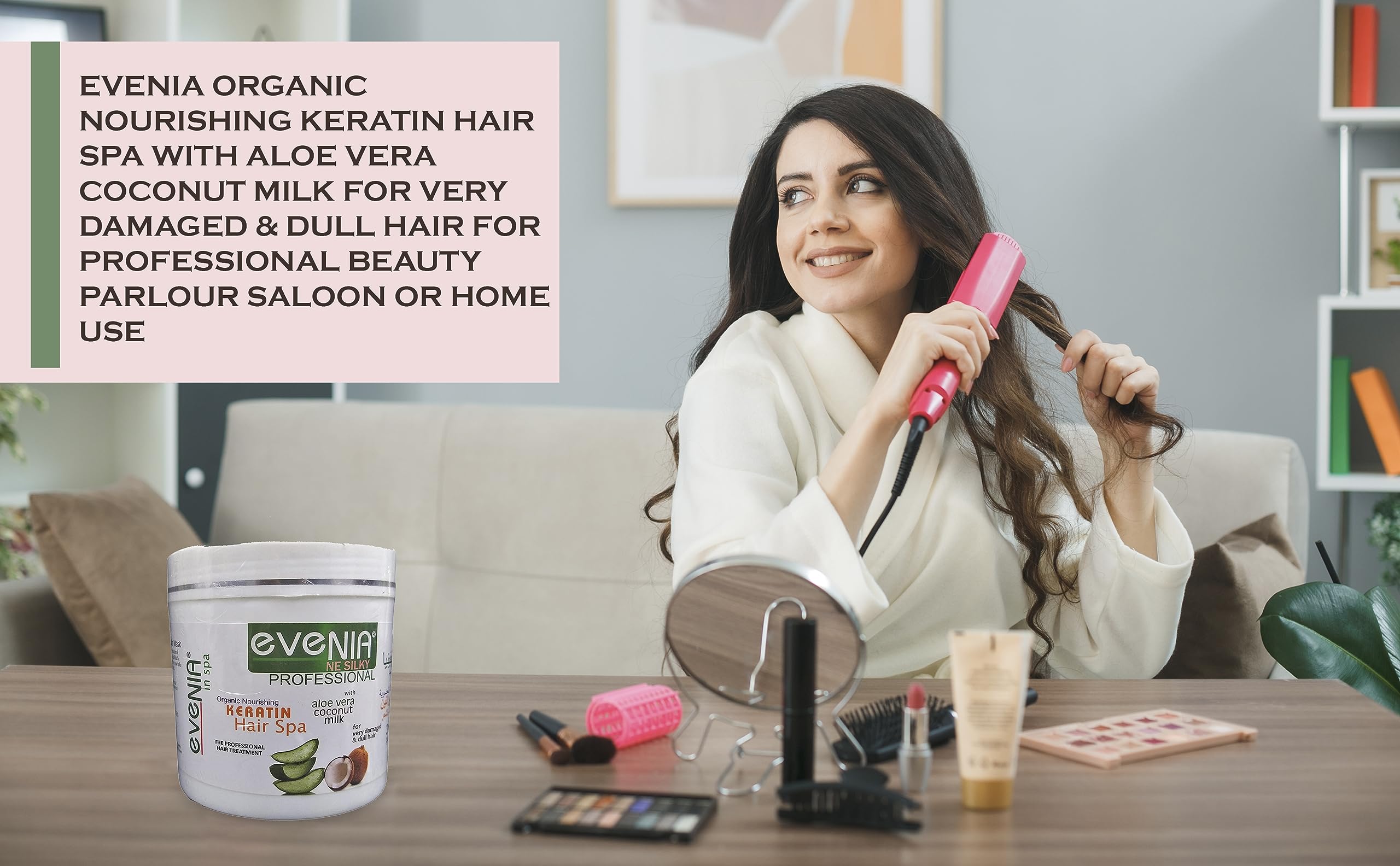 EVENIA Organic Keratin Hair Spa Treatment with Aloe Vera & Coconut Milk - Repair for Damaged, Dull Hair - Salon & Home Use - Perfect for Deep Conditioning & Hair Restoration