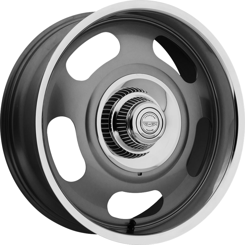 American Racing 17x7 VN506 Mag Gray Center with Polished Lip +0mm Offset Wheels - Perfect for Muscle Cars, Hot Rods & Custom Builds