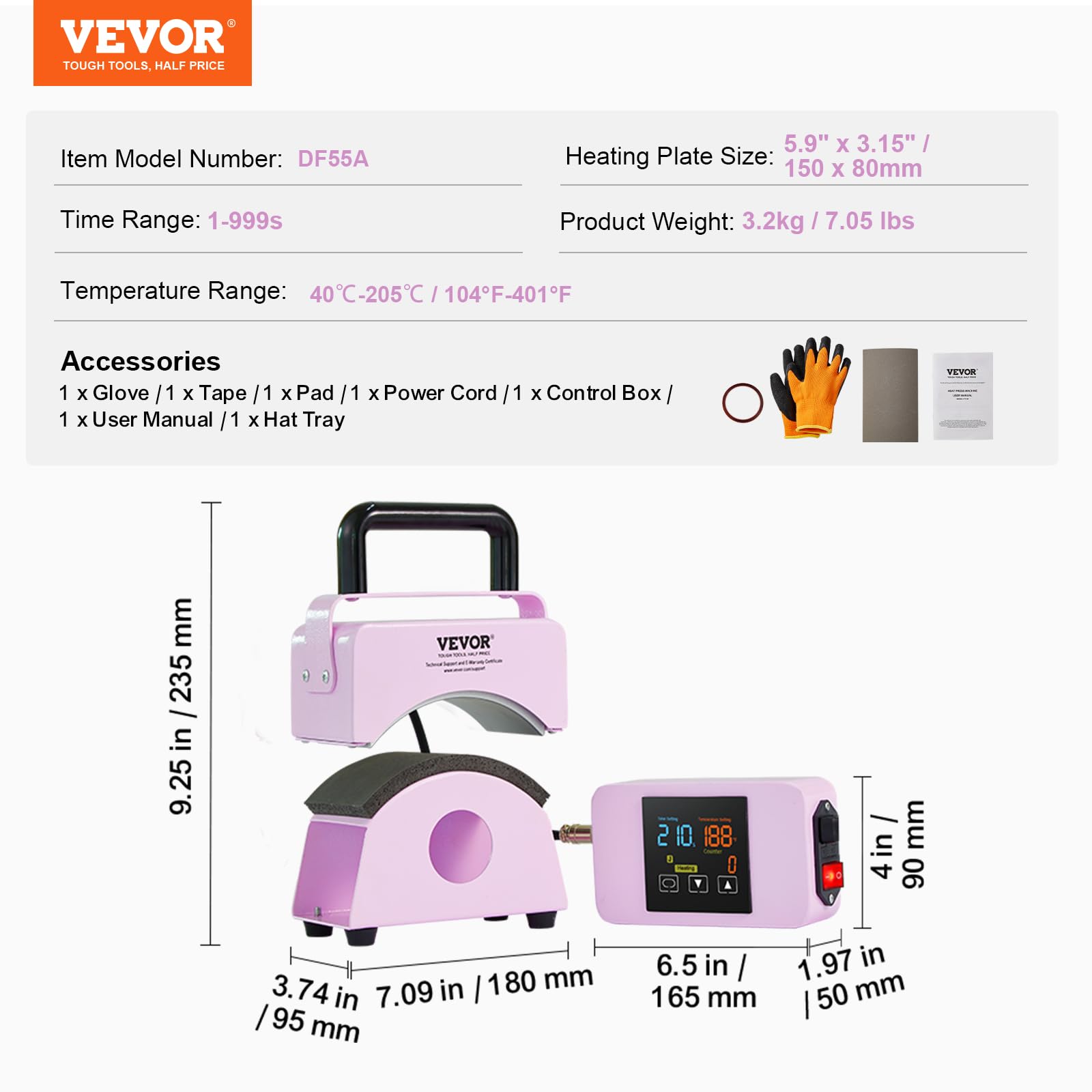 VEVOR Mini Hat Heat Press Machine for Caps with 5.9x3.15