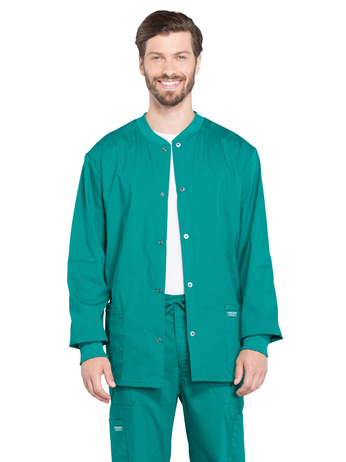 Cherokee Men's Warm Up Scrubs Jacket - Snap Front Workwear for Medical Professionals WW360 - Perfect for Hospitals, Clinics & Healthcare Workers