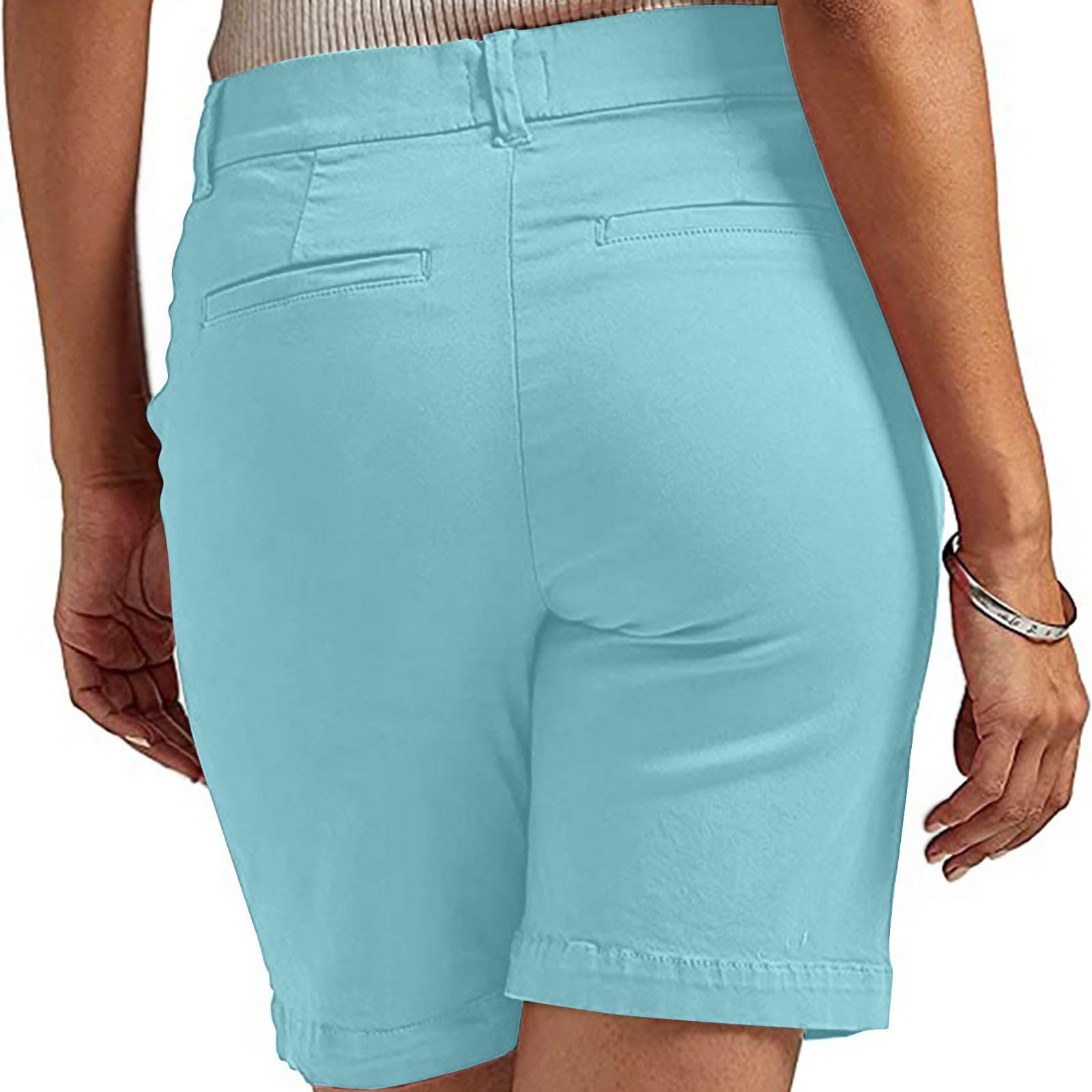 Y2K Stretchy Women's High Waisted Bermuda Shorts - Casual Summer Wear