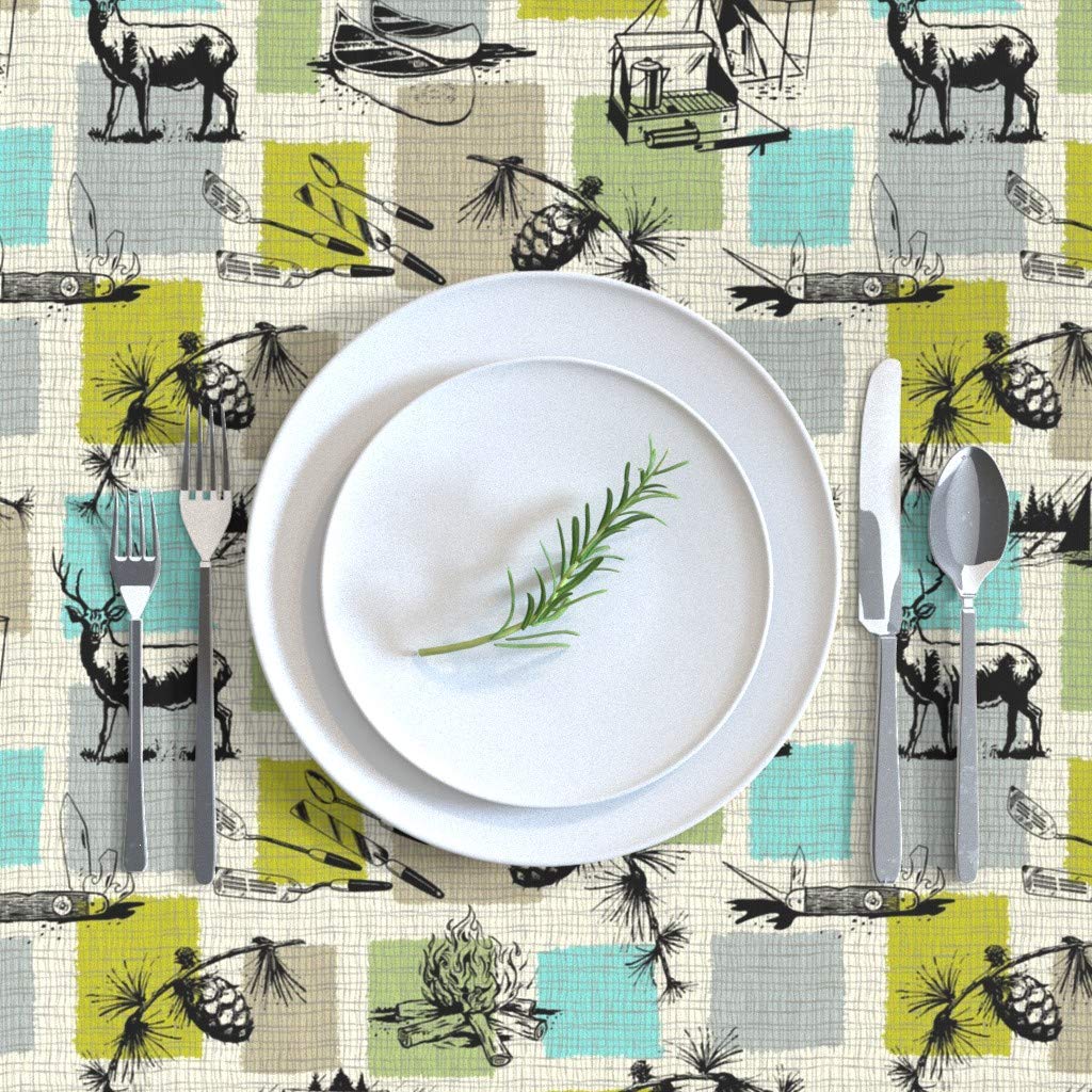 Custom Woodland Retro Love Camping Print Cotton Sateen Tablecloth 90