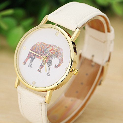 Fashion Women's Elephant Print Woven Leather Quartz Watch - Stylish Accessory for Casual, Office & Party Wear