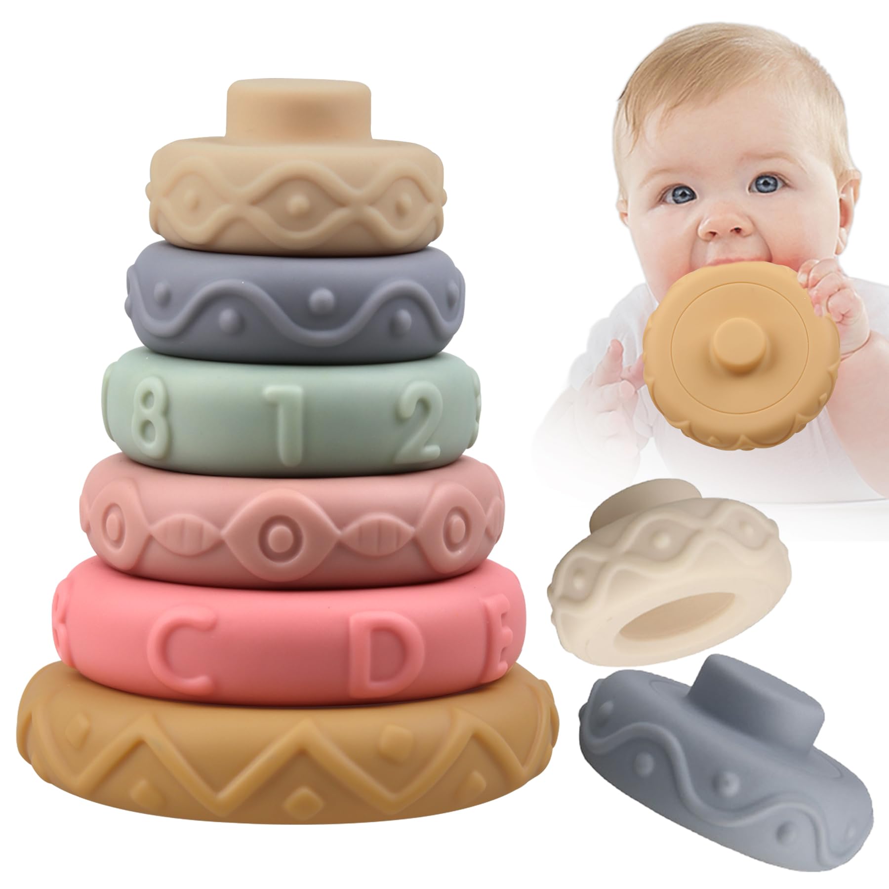 Stacking Rings Soft Toys for Babies 6-12 Months | Sensory Educational Montessori Baby Blocks | Developmental Teething Learning Stacker for Toddlers | Perfect for Early Learning, Fine Motor Skills & Teething Relief | Great for Playtime, Daycare & Home Education