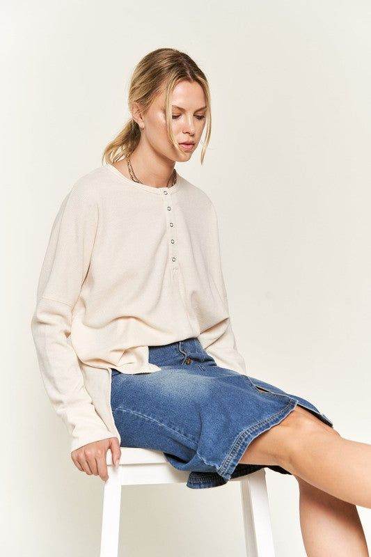 Stylish Button Down Side Slit Pullover Knit Top for Women | Casual & Office Wear | Perfect for Layering & Everyday Outfits