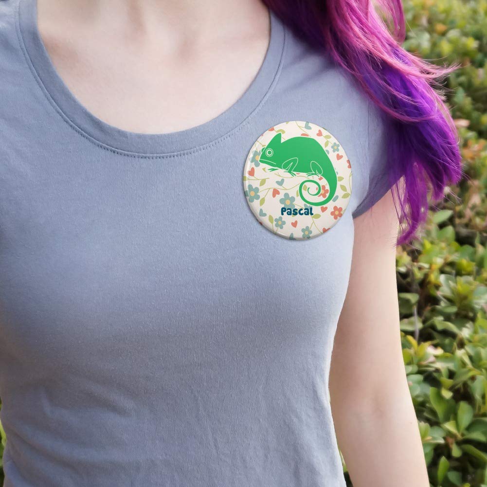Custom 1 Line Chameleon Flower Pinback Button - Personalized Name Badge for Backpacks, Hats & Jackets - Unique Floral Design for Events, Parties & Gifts