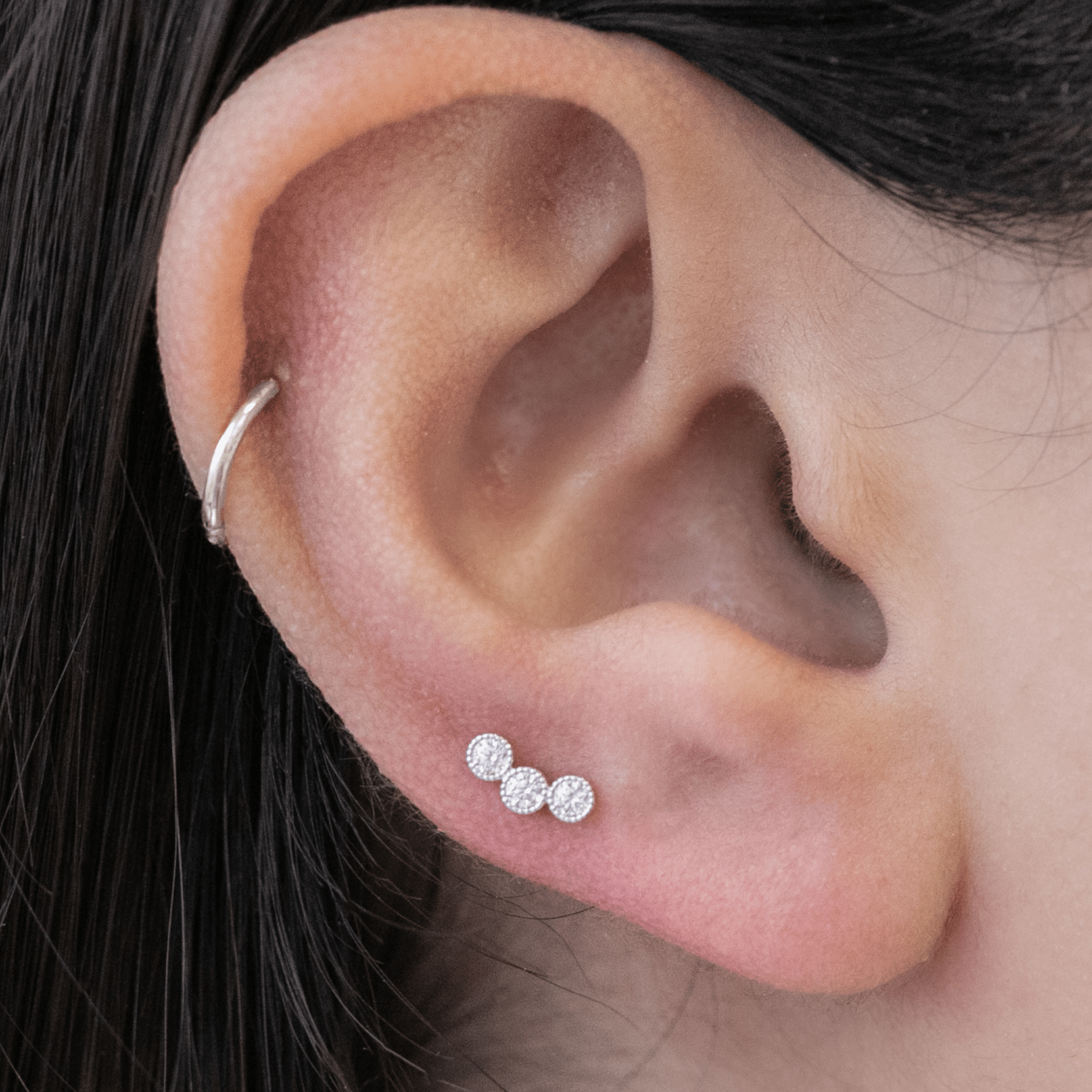 14K White Gold Graduated Gemstone Flat Back Stud Earrings with Milgrain Detail - Perfect for Weddings, Parties & Special Occasions