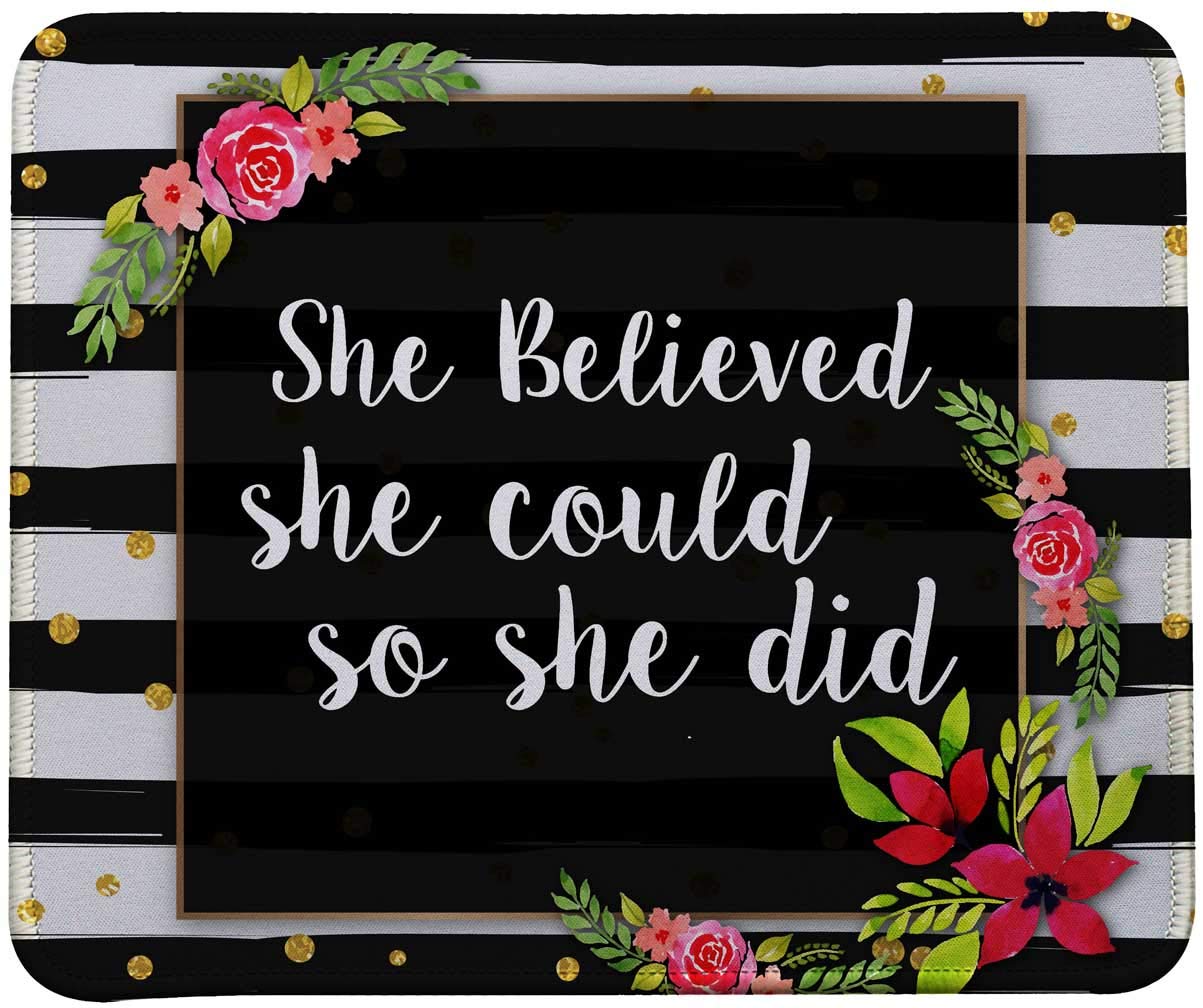 Inspirational Quote Mouse Pad - 'She Believed She Could So She Did' Motivational Desk Accessory for Office, Home & Work - Perfect for Women, Students & Professionals