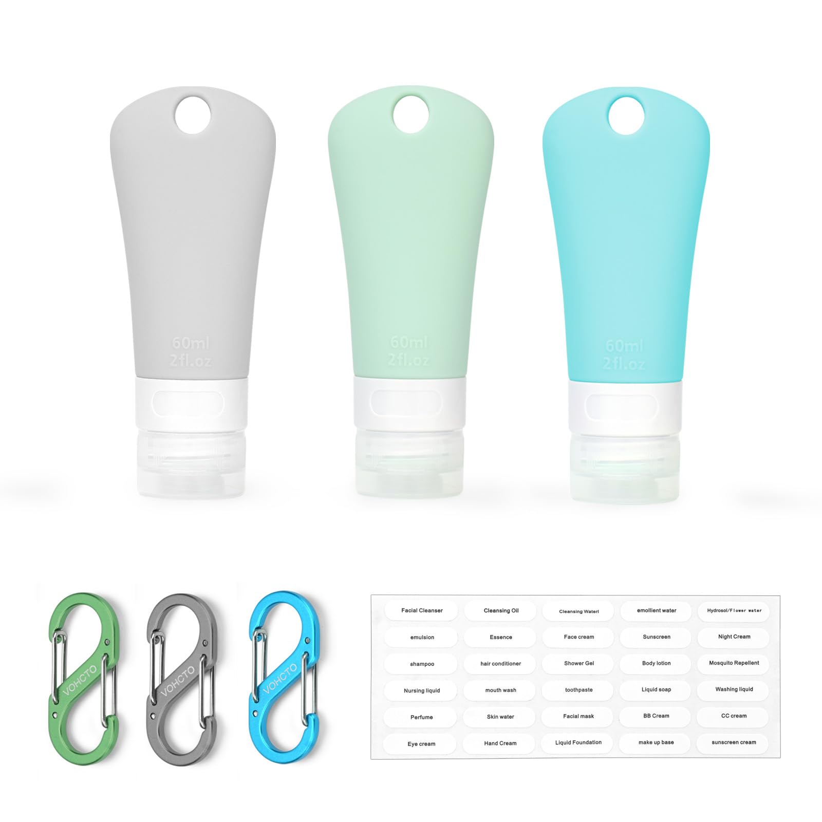 **Leak-Proof Silicone Travel Bottle Set (3PCS, 2 oz) - BPA-Free, Squeezable & Refillable Toiletry Containers for Shampoo, Lotion & Cosmetics | Perfect for Air Travel, Gym & Vacation**