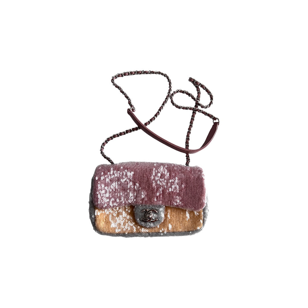 Chanel Waterfall Sequin Mini Rectangular Flap Bag - Luxury Evening Clutch for Parties, Weddings & Special Events