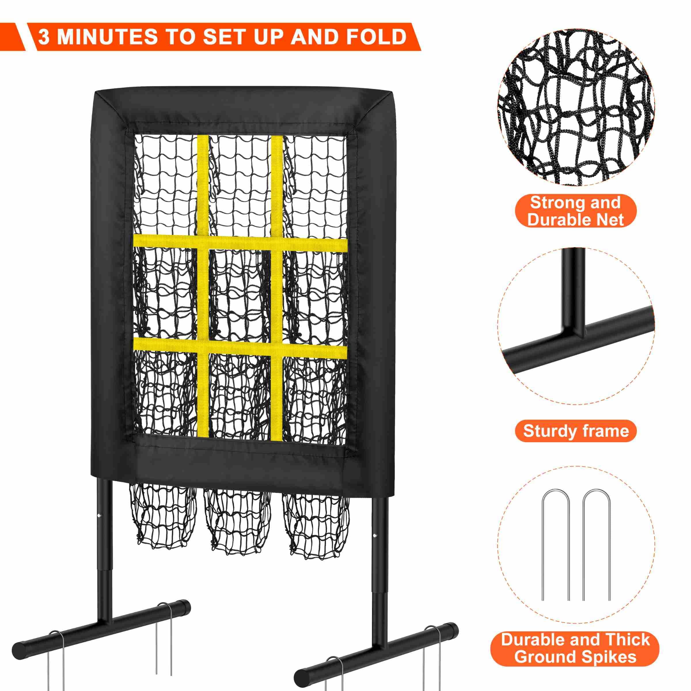 9 Hole Pitching Net with Strike Zone - Baseball & Softball Training Aid | Portable Pitcher's Target with Practice Balls | Perfect for Backyard, Field & Indoor Practice