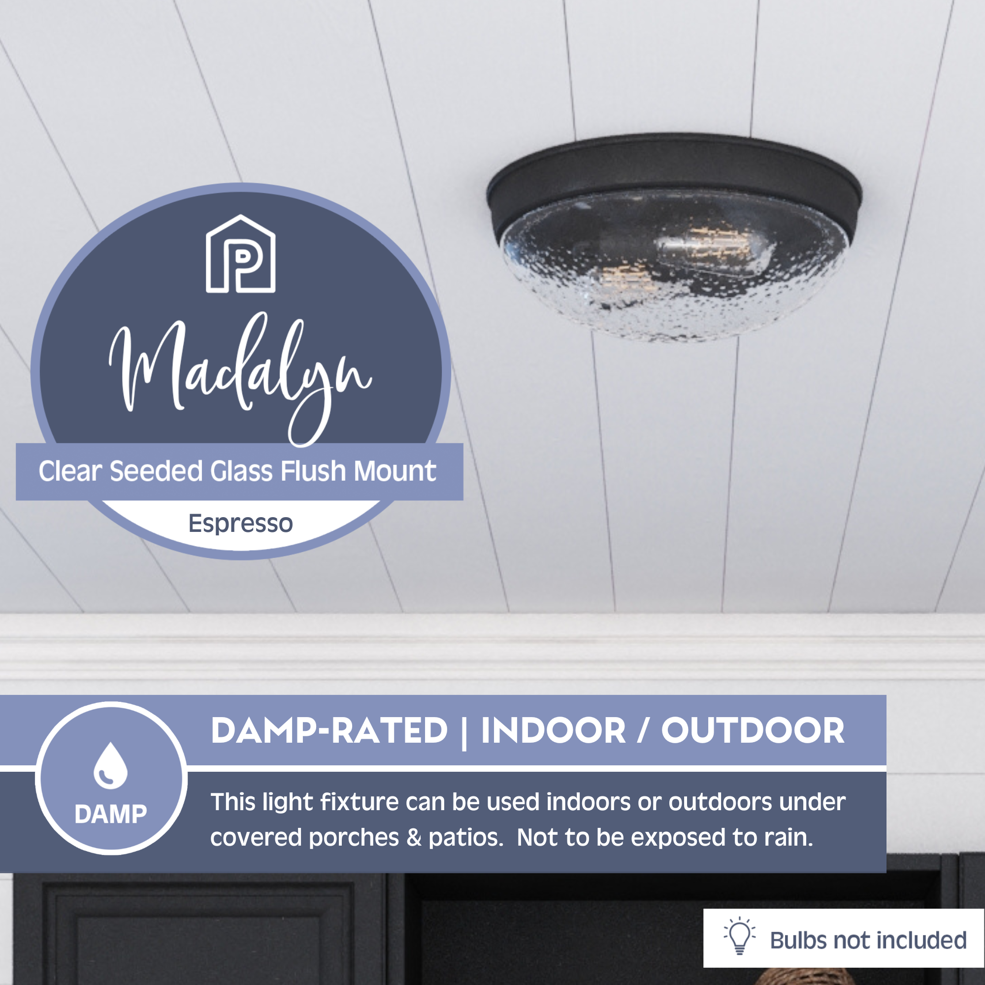 Madalyn Dome Flushmount Light Fixture - Clear Seeded Glass with Espresso Finish - Modern Ceiling Lighting for Bedroom, Kitchen & Hallway