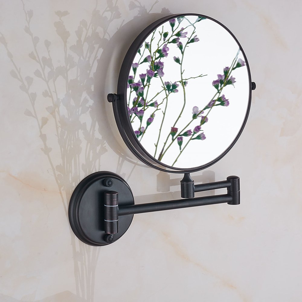 7X Magnifying Wall Mounted Makeup Mirror - Double Sided Vanity Mirror with 13 Inch Extension, Black Bathroom Mirror for Perfect Makeup Application & Shaving | Ideal for Home, Salon, and Hotel Use