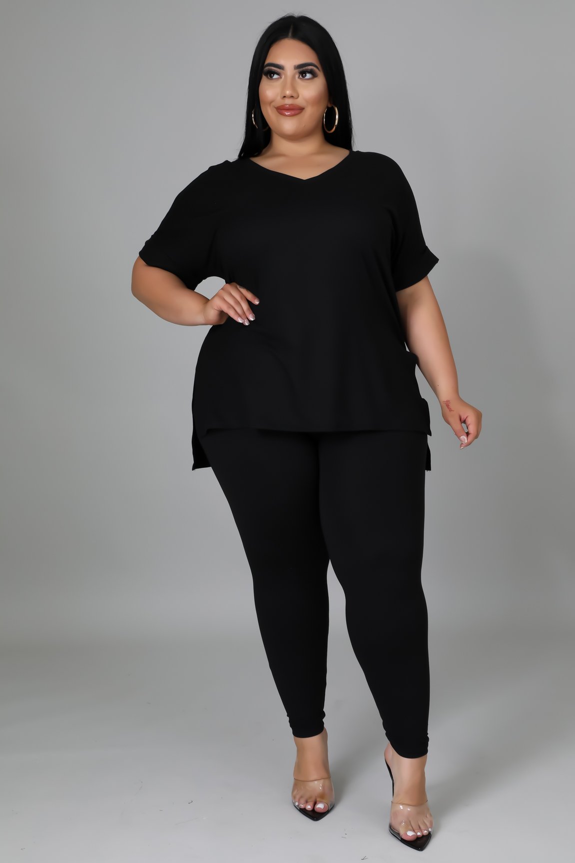 Giselle Women's Plus Size Curve Black Pant Set - Stretchy Comfortable Lounge & Sleepwear for Home & Travel