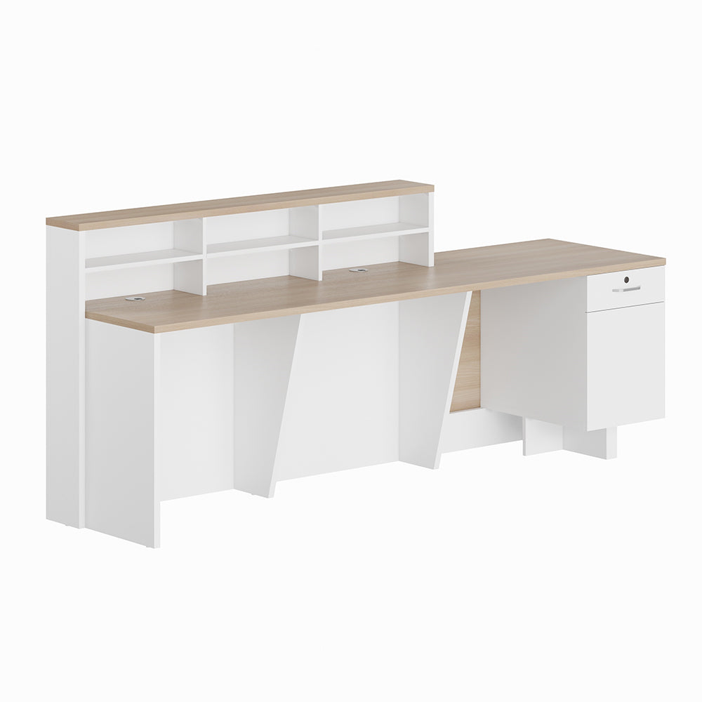 HELMER 2.4M Left Panel Reception Desk in Oak & White - Perfect for Office Lobby, Hotel Front Desk & Corporate Reception Areas