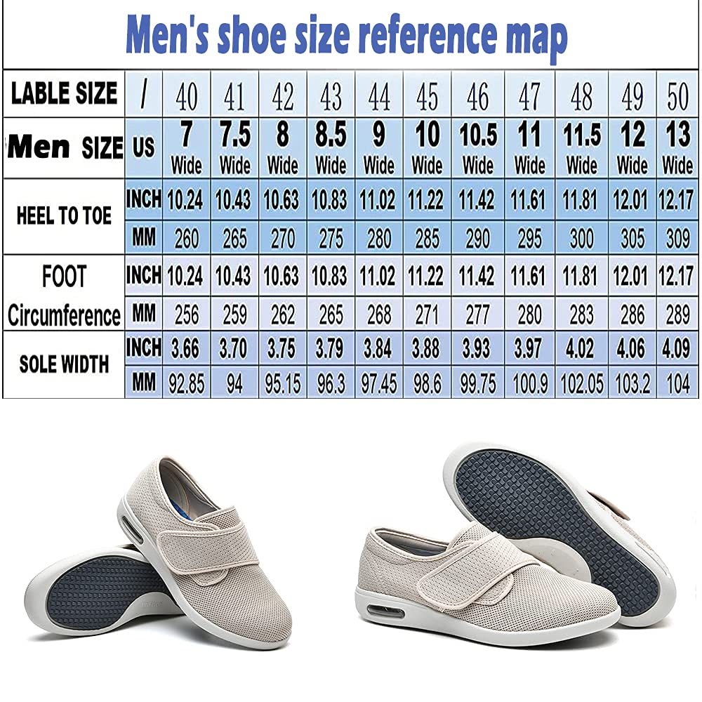 JBTNBX Men's Wide Width Diabetic Shoes - Adjustable Closure, Lightweight & Breathable Walking Sneakers for Elderly with Edema, Plantar Fasciitis & Swollen Feet - Ideal for Daily Walking, Nursing & Comfortable Foot Care