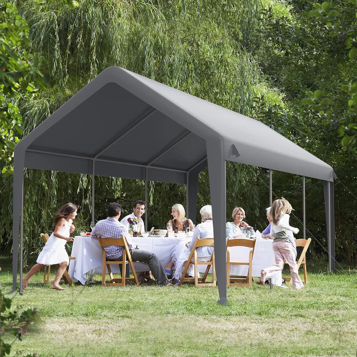 GARVEE 13'x25' 200G Heavy Duty Waterproof Carport Cover Replacement - UV Protected Shelter Tarp for Garage, Tent & Outdoor Use (Grey, Top Only, No Frame)