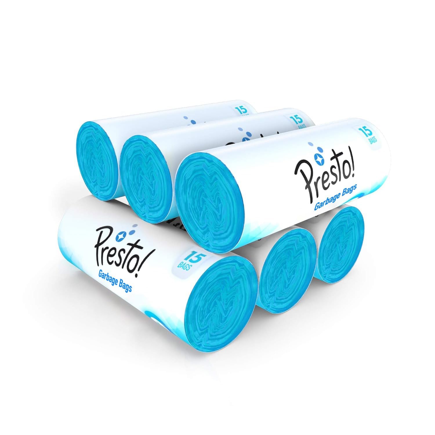 Presto! Large Trash Bags 90 Count (15 Bags x 6 Rolls) | 24x32 Inch Heavy Duty Garbage Bags for Kitchen, Office & Home Use | Blue Dry Waste Disposal Bags | Durable & Leak-Proof
