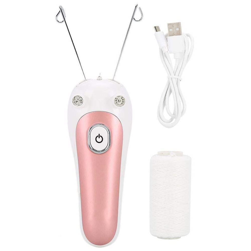 Rechargeable Electric Hair Remover for Face & Body - Cotton Thread Epilator & Shaver | Pink Portable Hair Threading Device for Smooth Skin at Home, Salon, or Travel