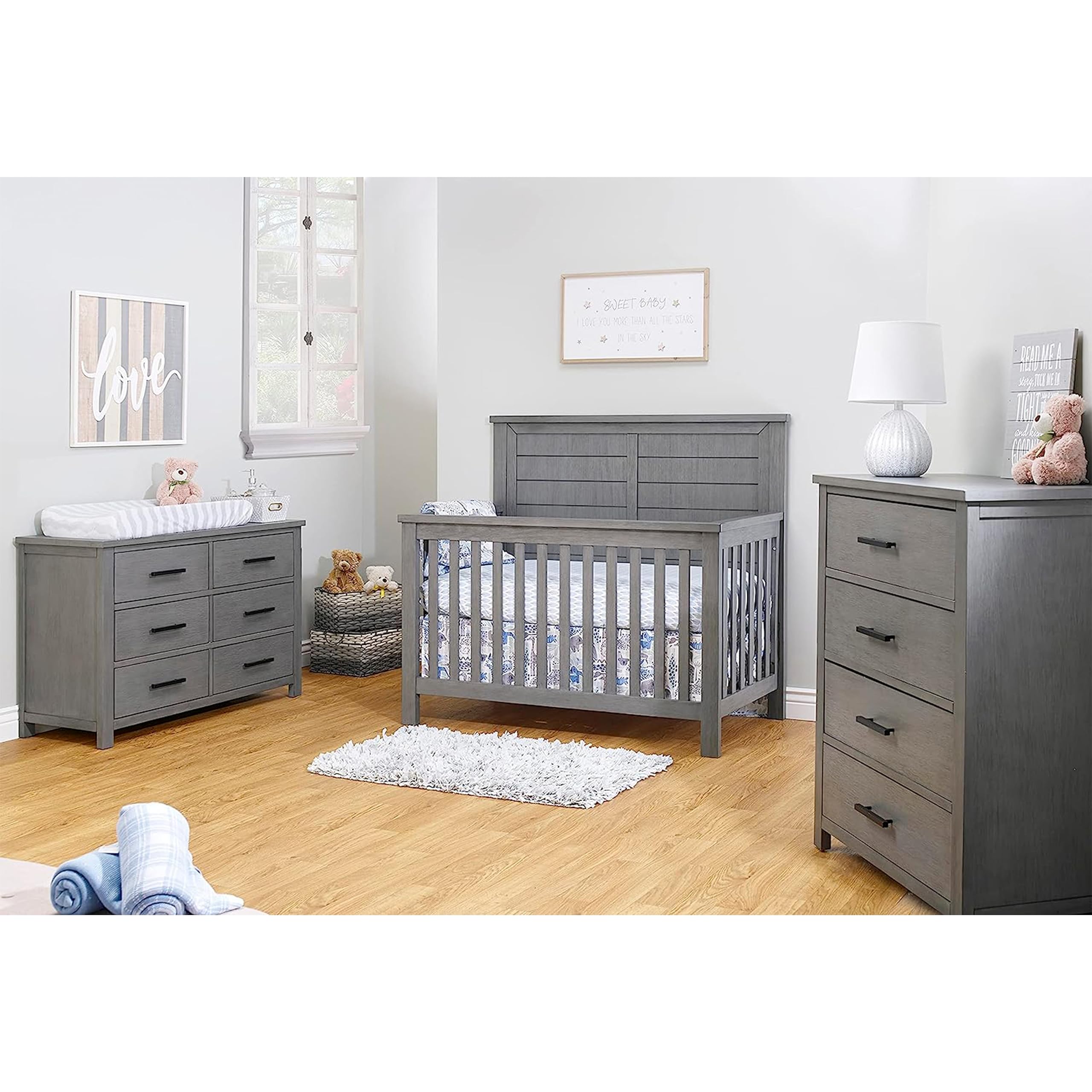 Sorelle Furniture Westley 4-in-1 Convertible Baby Crib - Classic Wooden Crib with Non-Toxic Finish | Toddler Bed & Daybed Conversion | Safe Nursery Furniture for Newborns & Kids (Grigio) - Perfect for Modern Nurseries & Children's Bedrooms