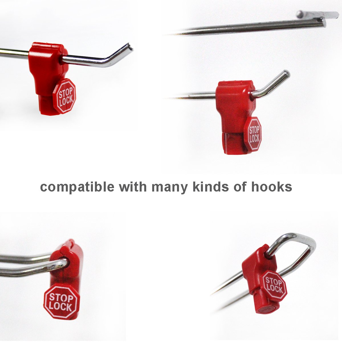 BETERTEK 100pcs Red Plastic Peg Hook Locks - Retail Display Security Locks for Pegboard, Stop Locks for Merchandise Protection and Organized Retail Displays