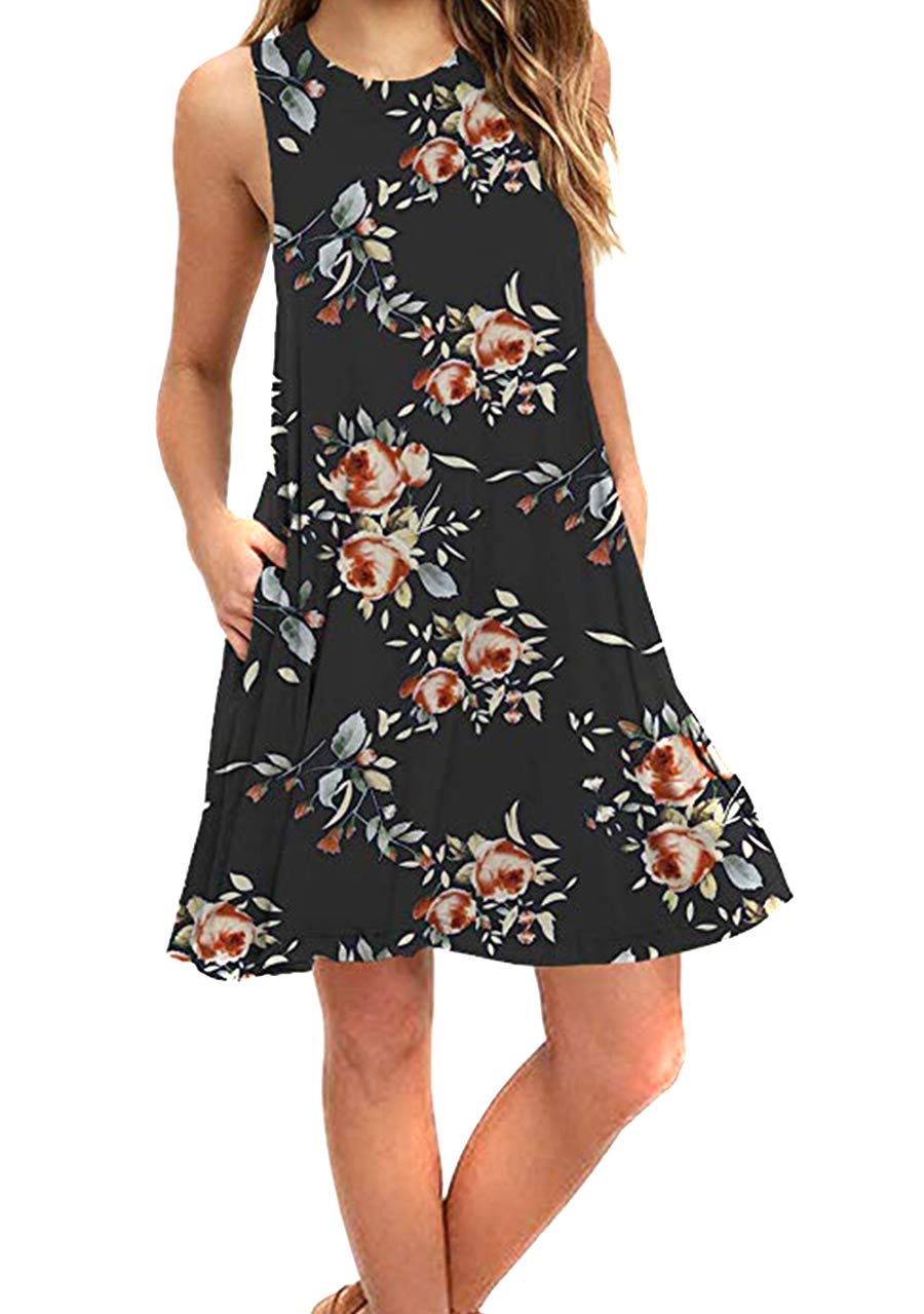 OMZIN Women's Sleeveless Swing Dress - Flared Tank Mini Dress with Pockets for Summer | Casual Outfit, Beach Wear, Vacation Dress, Party Dress