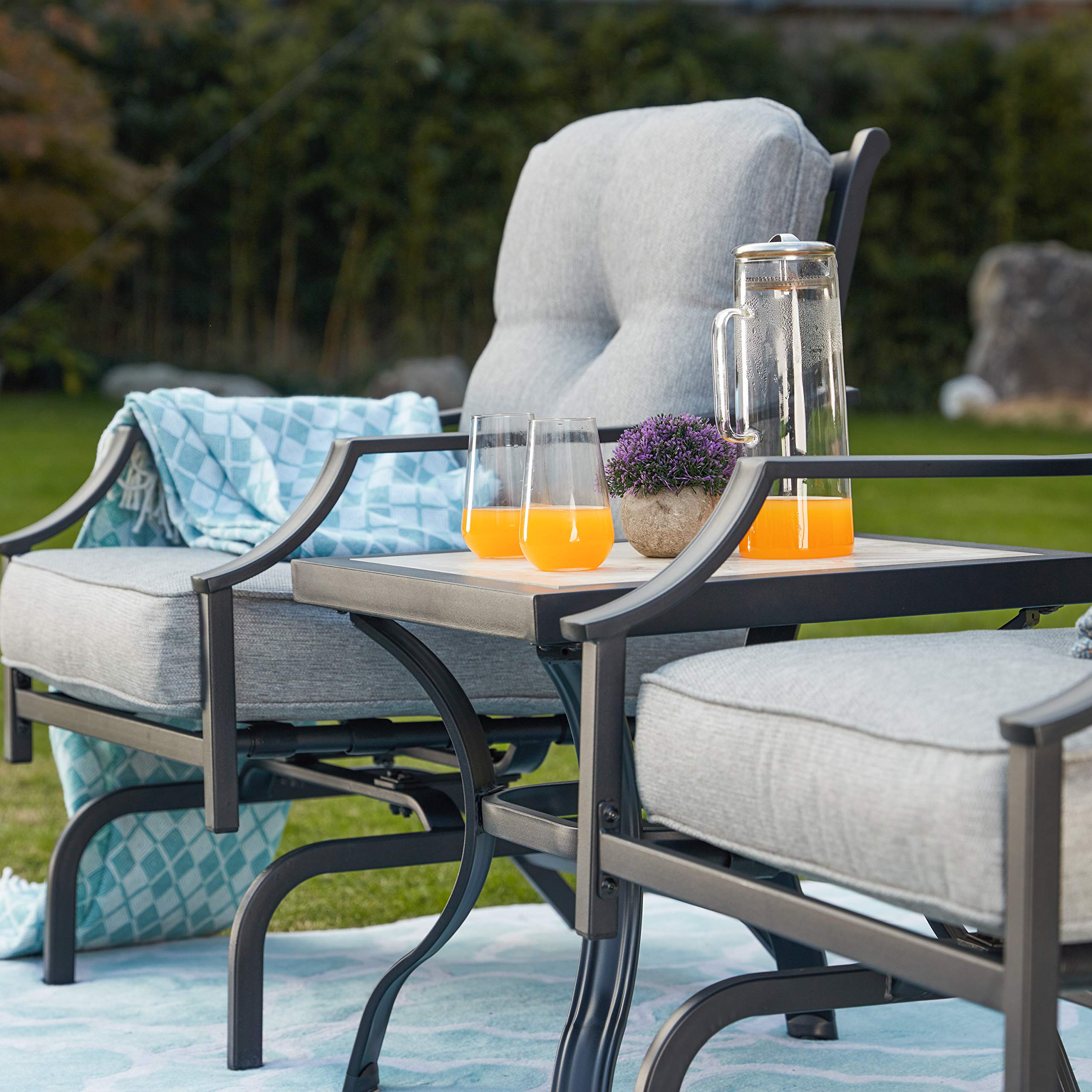 Outdoor Bistro Table Set with 2 Chairs & Coffee Table - Metal Patio Conversation Furniture for Garden, Balcony, Backyard (Grey) | Perfect for Small Spaces, Coffee Time & Outdoor Relaxation