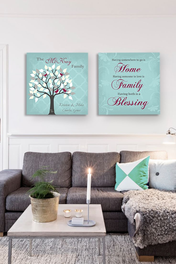Custom Family Tree Canvas Art with Names & Date - Personalized Home Blessing Wall Decor - Unique Anniversary Gift Set of 2 (30x30 Inches, Aqua) - Perfect for Living Room, Bedroom & Housewarming Presents
