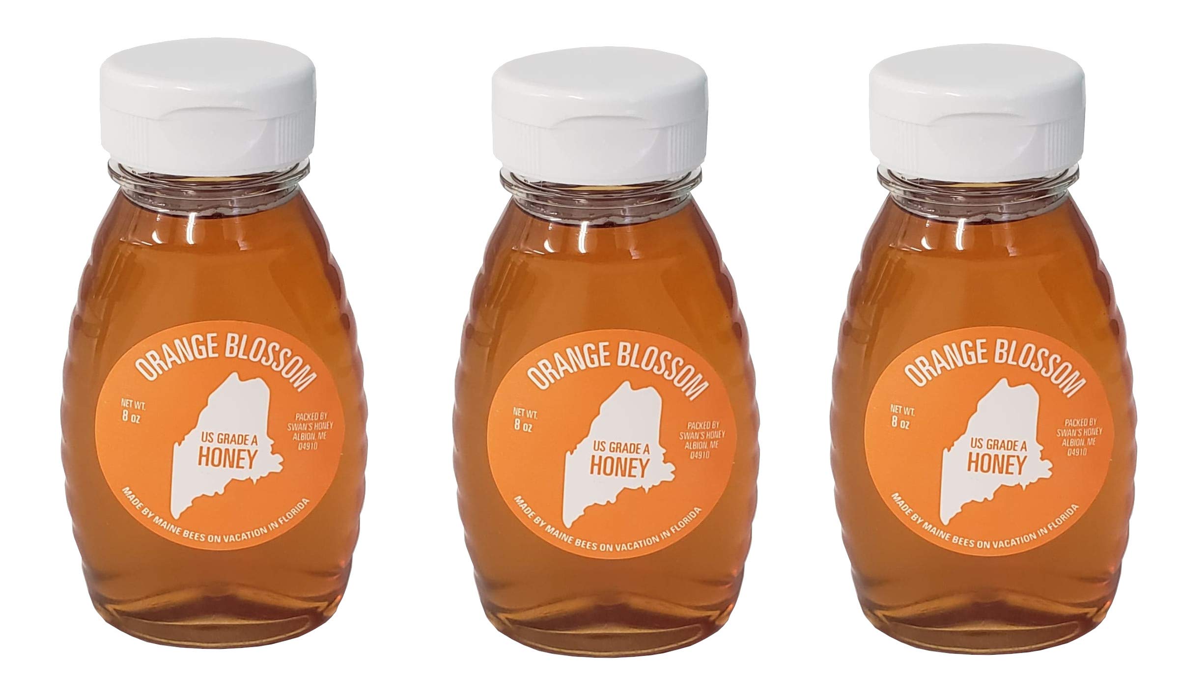 Organic Wild Maine Orange Blossom Honey - 8oz (3 Pack) | All Natural, Gluten Free Raw Honey | Perfect for Tea, Baking & Healthy Breakfast