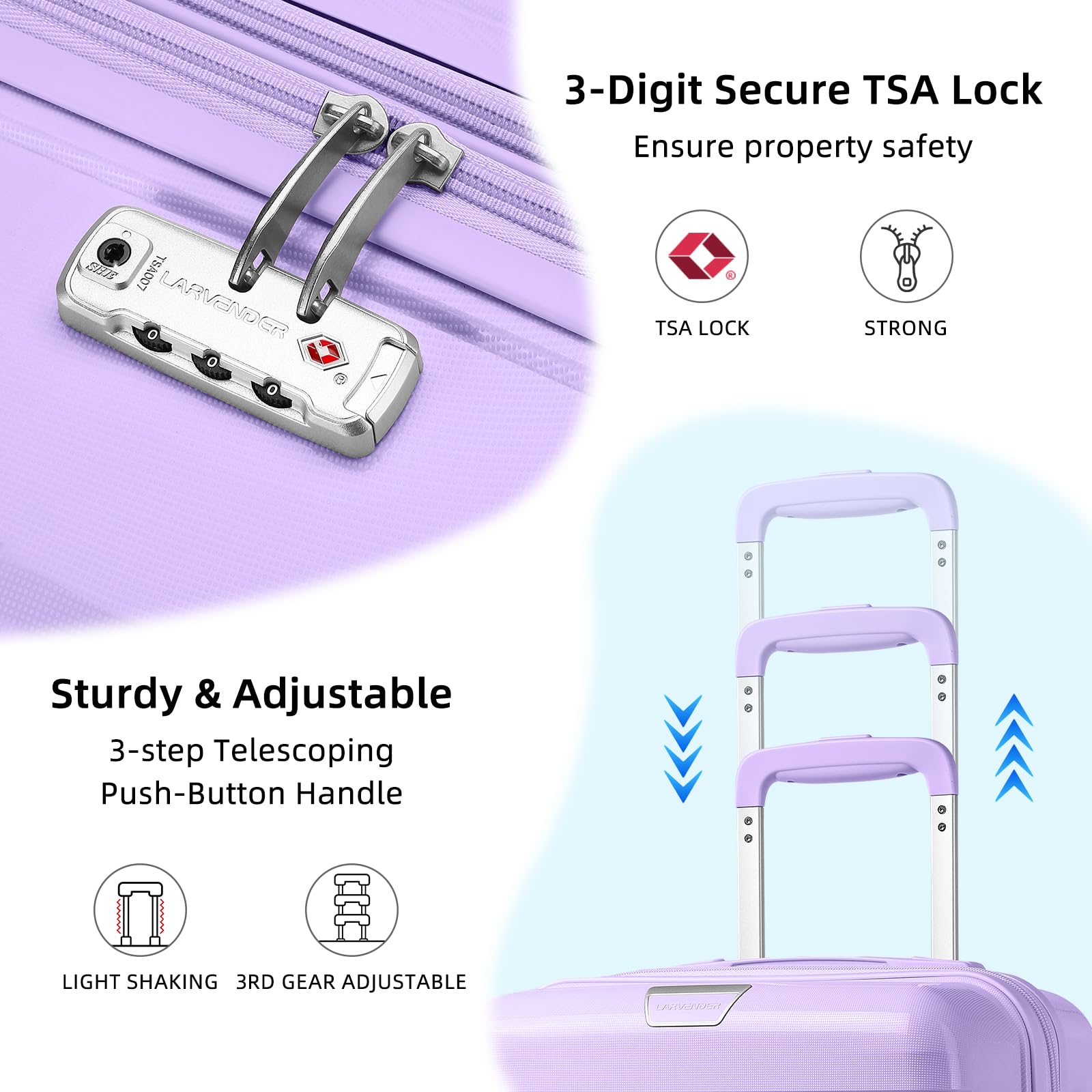 3-Piece Lavender Luggage Set with Duffel Bag, Hardside PP Carry-On Suitcase, 360° Spinner Wheels & TSA Lock - Perfect for Women's Travel, Business Trips & Vacation Getaways