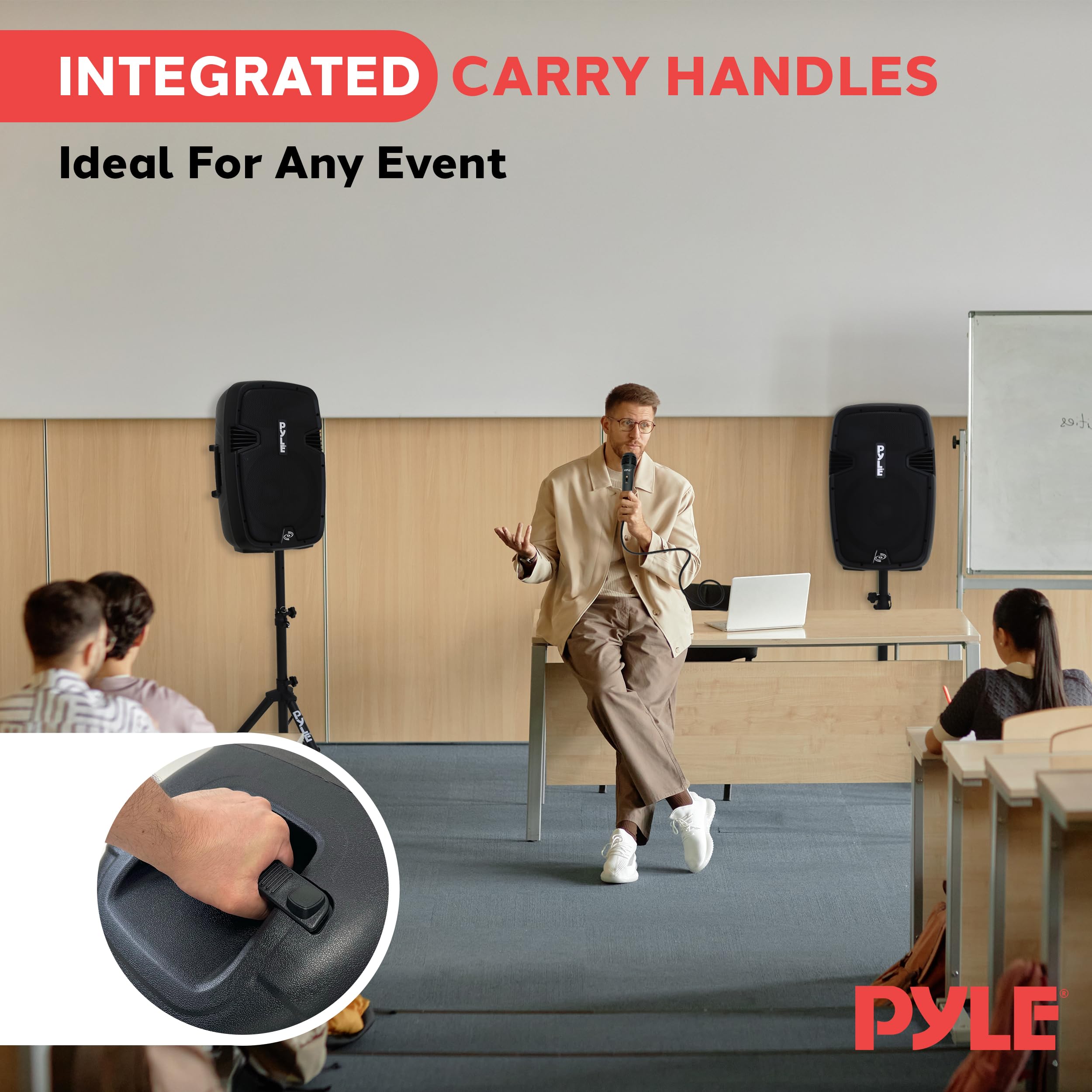 Pyle Wireless Portable PA System Kit - 1800W Peak Power Bluetooth Speaker System with Active & Passive Speakers, USB/SD/AUX/XLR/RCA Inputs, Includes 2 Stands, Wired Mic & Remote - Perfect for Outdoor Events, Parties, Weddings & Live Performances