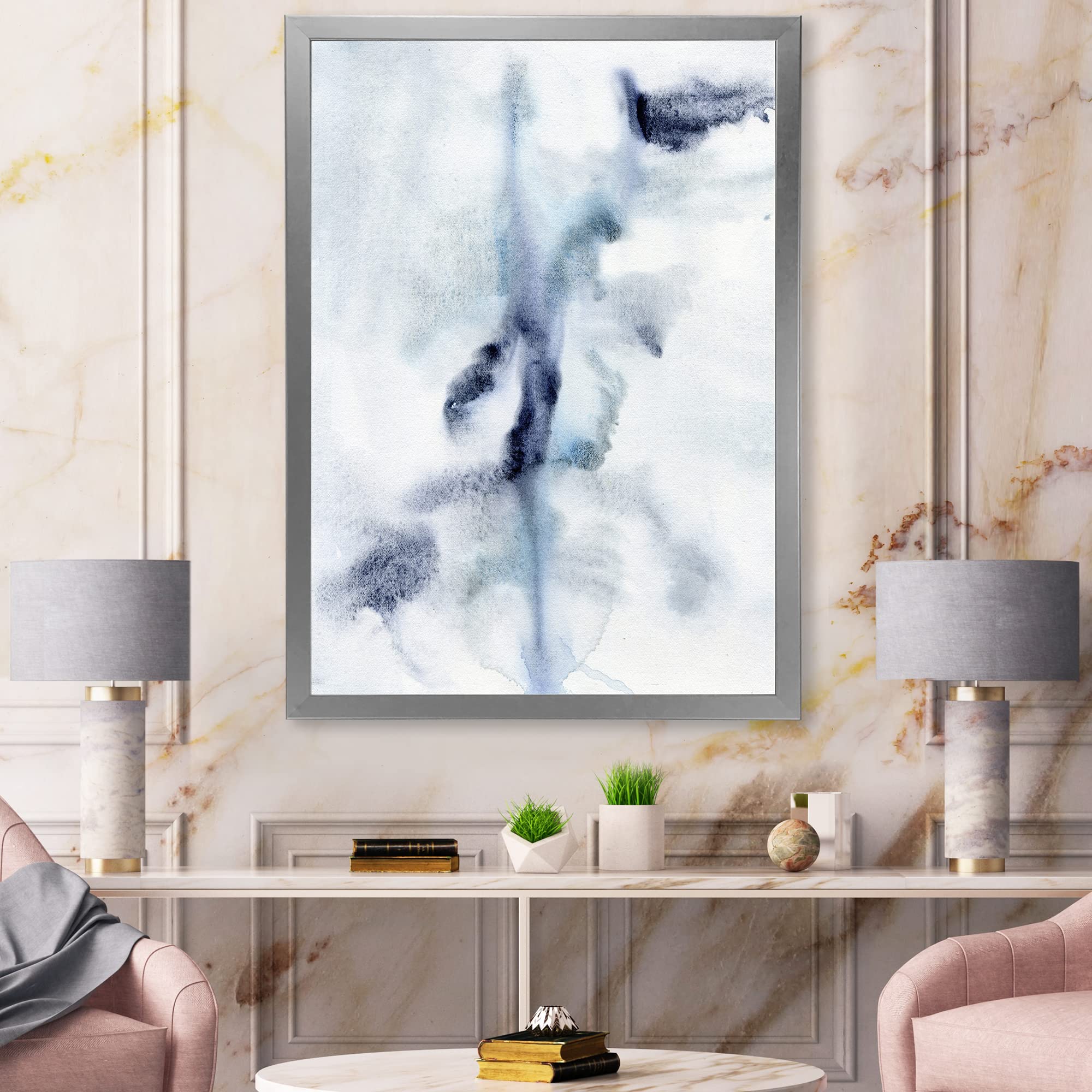 Abstract Dark Blue Clouds Modern Framed Wall Art - Contemporary Home & Office Decor for Living Room, Bedroom & Workspace