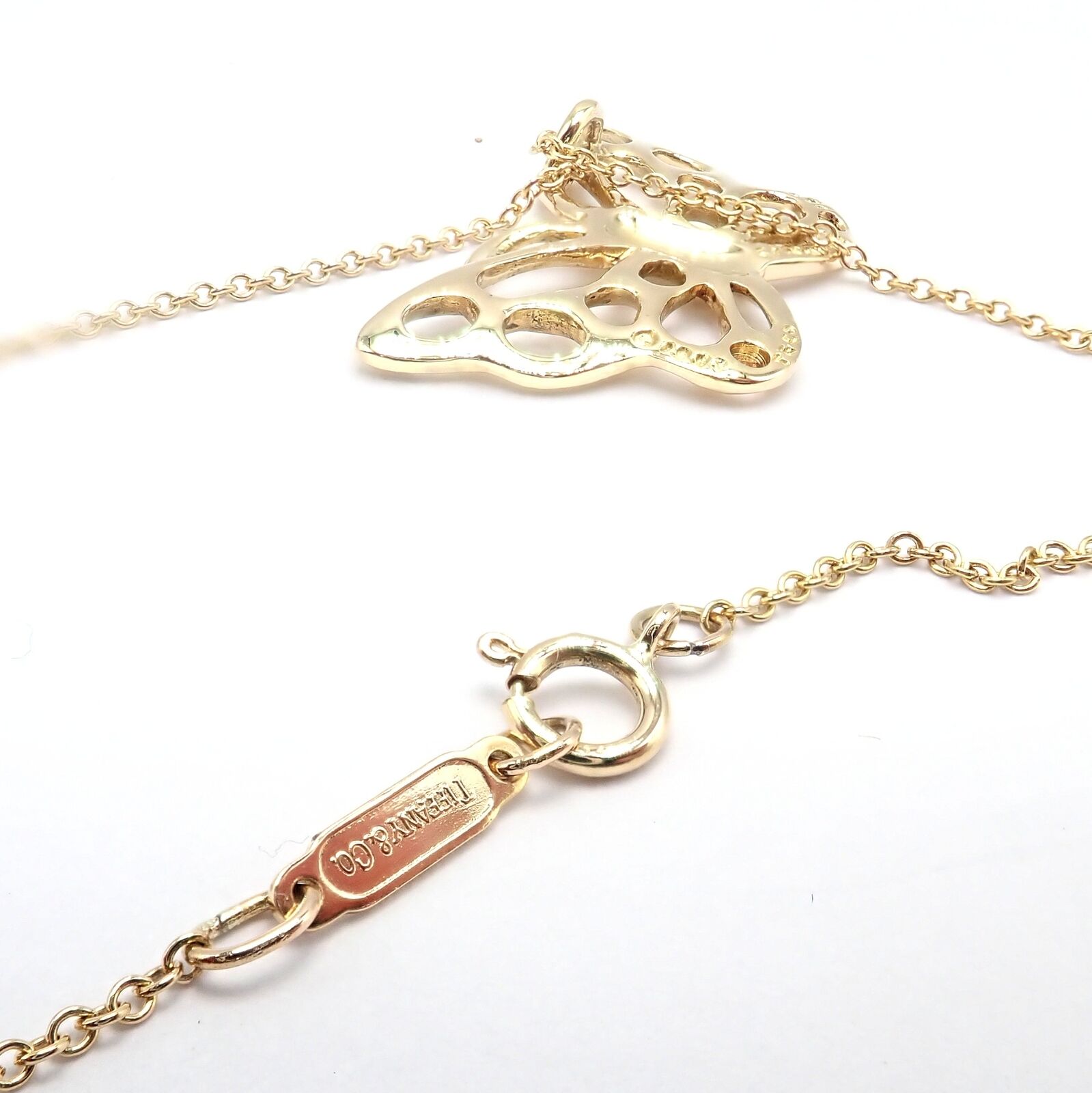 Authentic Tiffany & Co Cummings 18k Yellow Gold Butterfly Pendant Necklace Vintage 1988 - Elegant Jewelry Gift for Women, Perfect for Anniversaries & Special Occasions