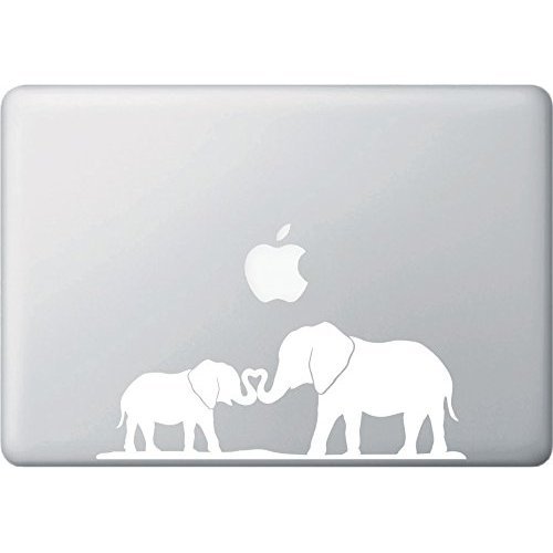 Elephant Mom and Baby Heart Trunk Vinyl Decal Sticker for MacBook & Laptop - 8.5x3.25 Inch White - Perfect for Nature Lovers & Family Bonding