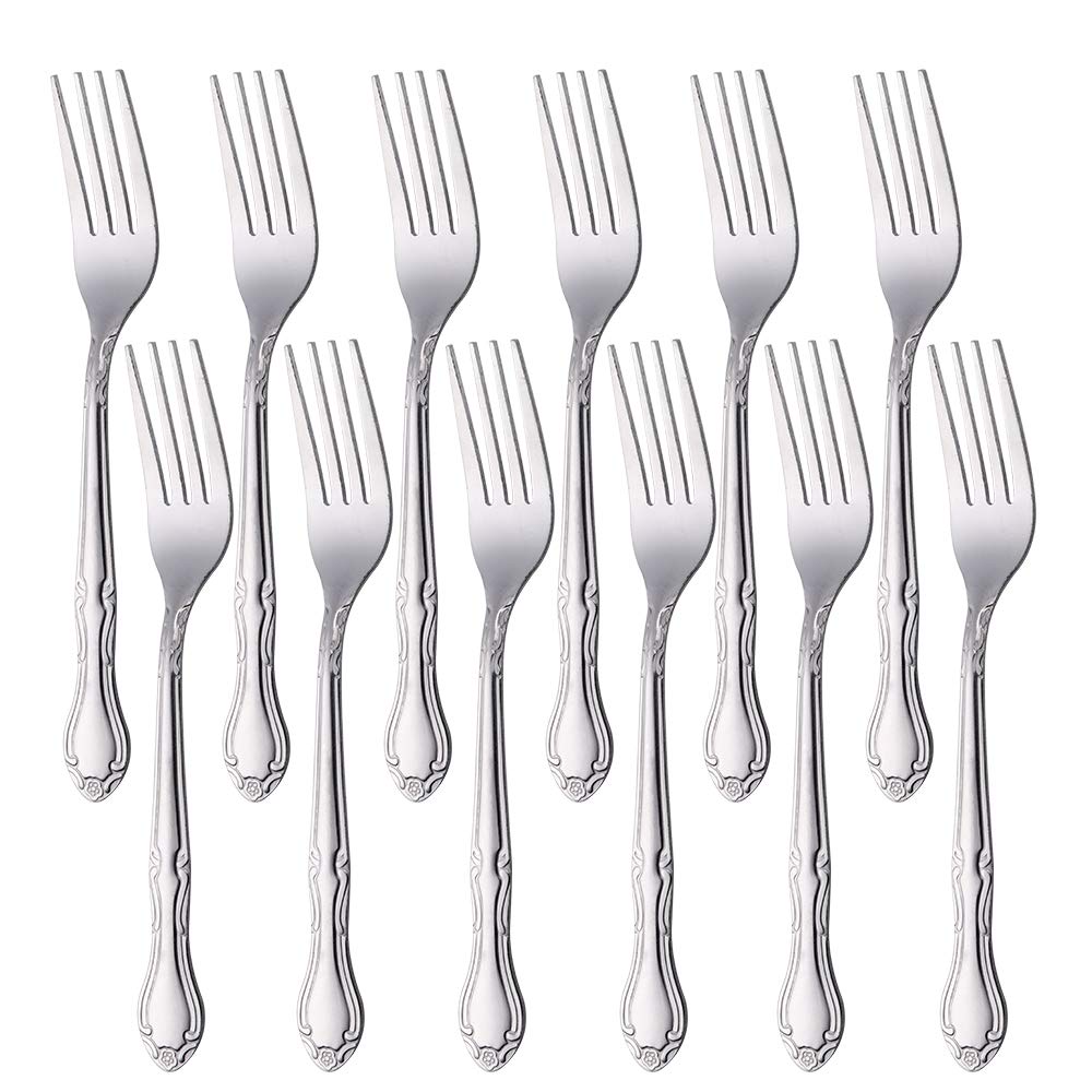 12-Piece Stainless Steel Salad Forks Set - Elegant Flower Edge Design, 6.4 Inch Appetizer & Dessert Forks - Perfect for Dinner Parties, Picnics & Formal Dining (Silver)