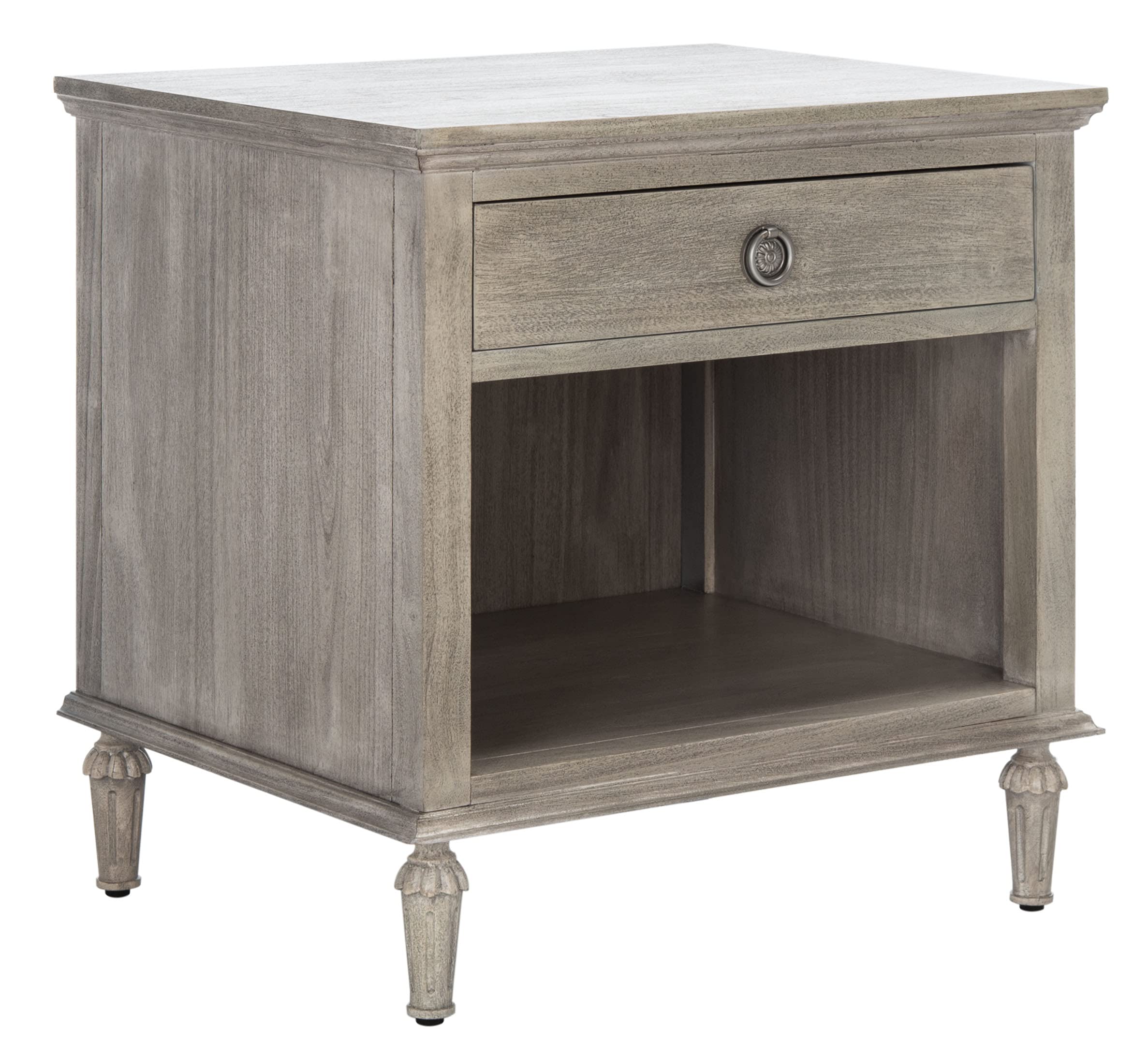 SAFAVIEH Couture Home Collection Lisabet Light Grey Wood Nightstand with 1 Drawer & 1 Shelf - Fully Assembled Bedside Table for Bedroom, Living Room, or Office