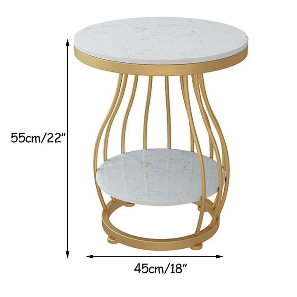 White Marble Coffee Table with Storage Shelf - 2-Tier Modern Side Table for Living Room, Bedroom, Office & Balcony - Elegant Console & End Table with Storage Space for Home Decor & Organization